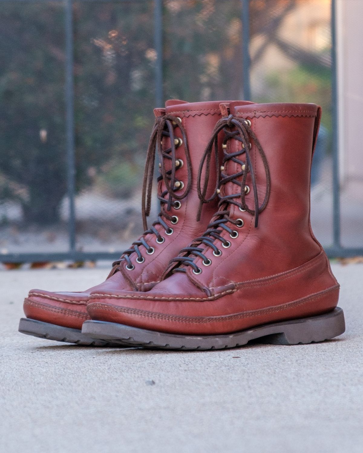 Photo by stitchedsoles on April 6, 2026 of the Russell Moccasin Co. South 40 Birdshooter in Walnut Timberjack.