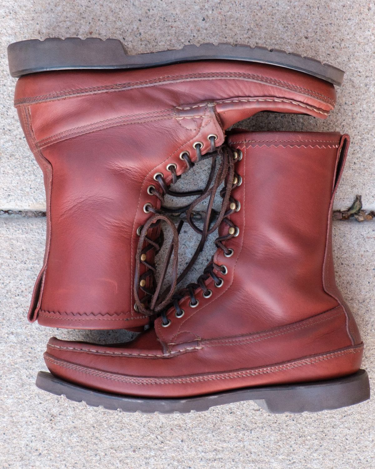 Photo by stitchedsoles on April 6, 2026 of the Russell Moccasin Co. South 40 Birdshooter in Walnut Timberjack.