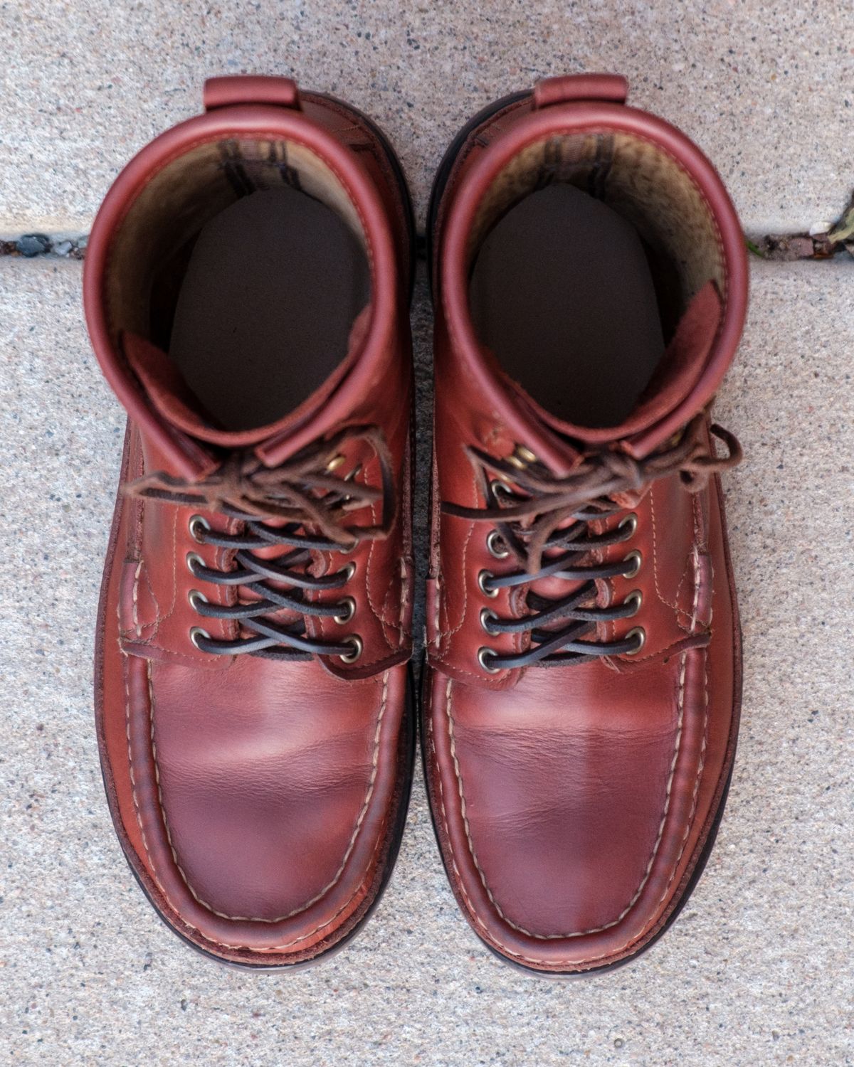 Photo by stitchedsoles on April 6, 2026 of the Russell Moccasin Co. South 40 Birdshooter in Walnut Timberjack.