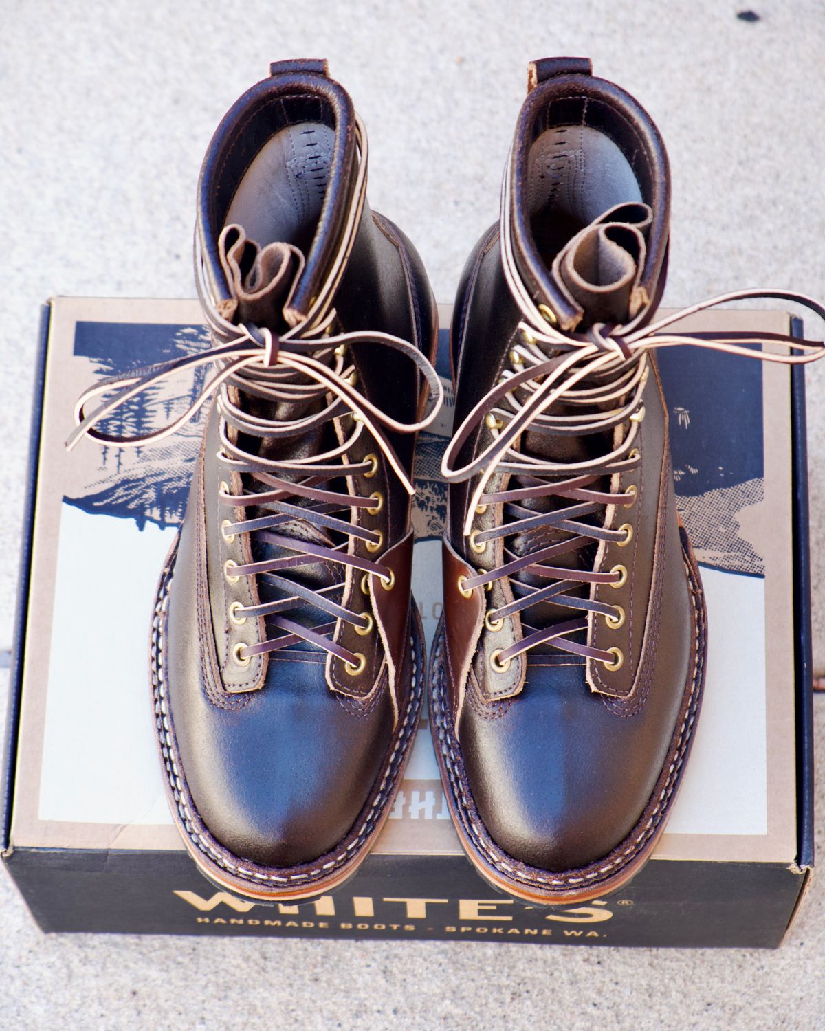 Photo by stitchedsoles on October 1, 2024 of the White's Custom Model in Horween Dark Brown Waxed Flesh.