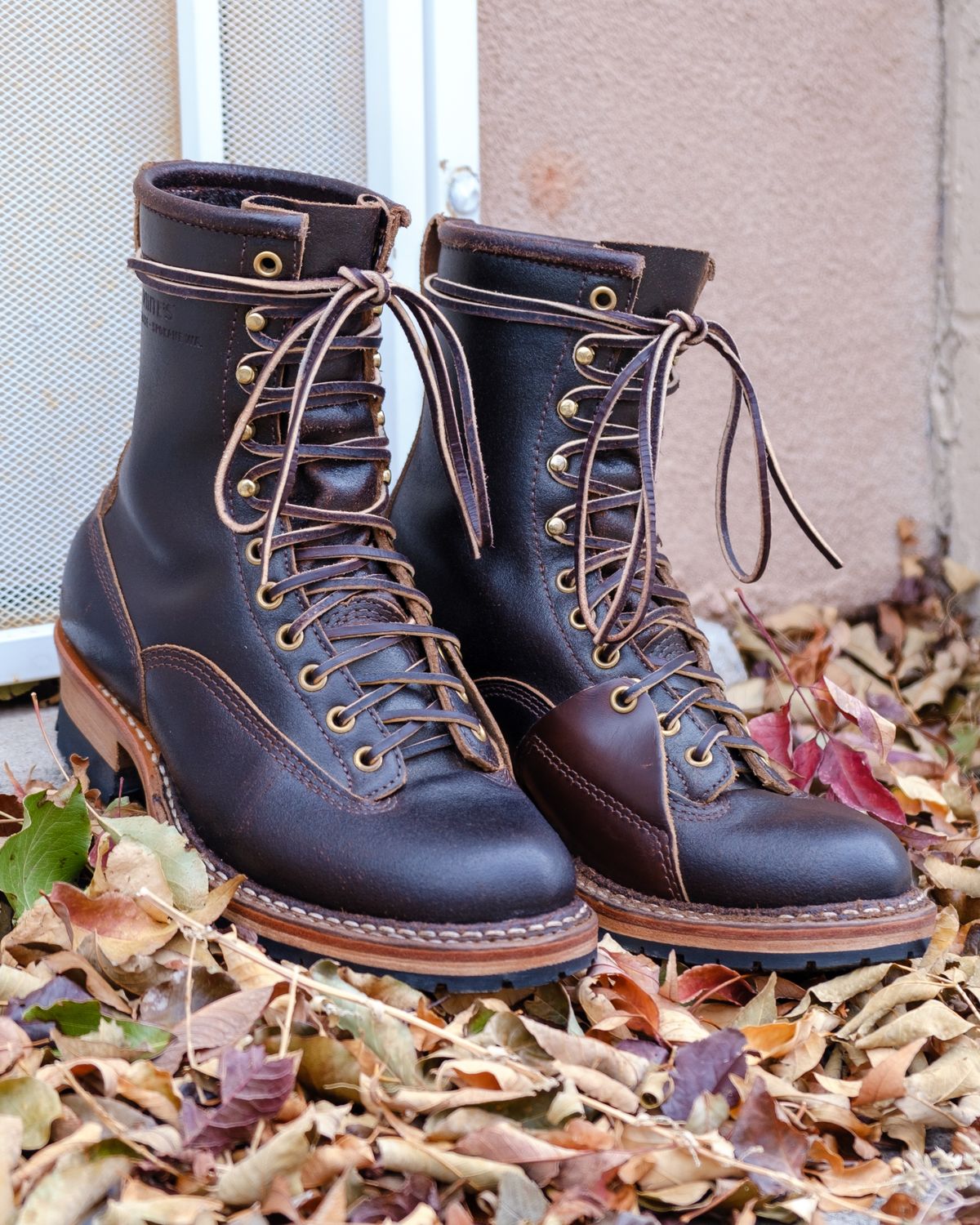 Photo by stitchedsoles on November 4, 2024 of the White's Custom Model in Horween Dark Brown Waxed Flesh.