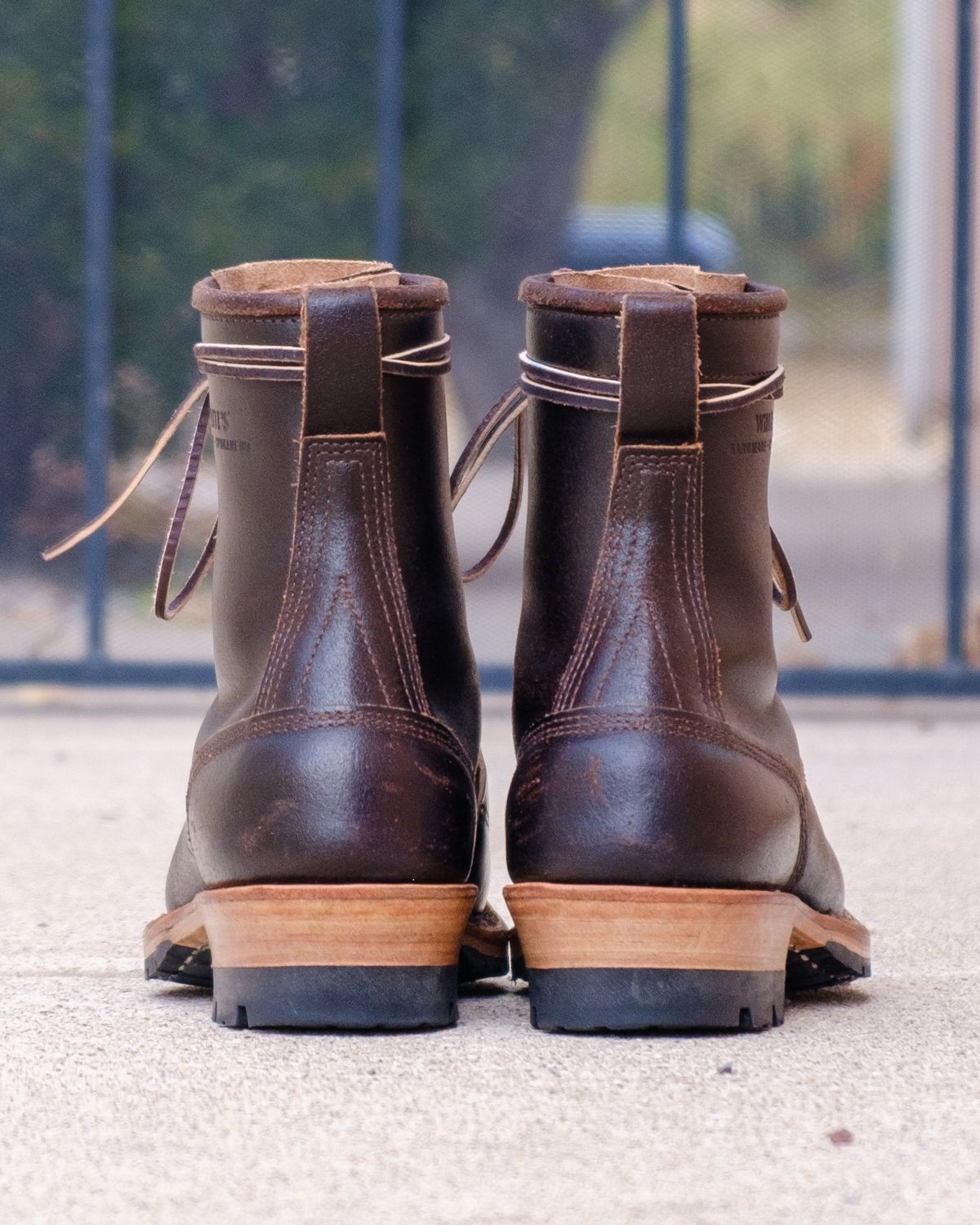 Photo by stitchedsoles on November 4, 2024 of the White's Custom Model in Horween Dark Brown Waxed Flesh.