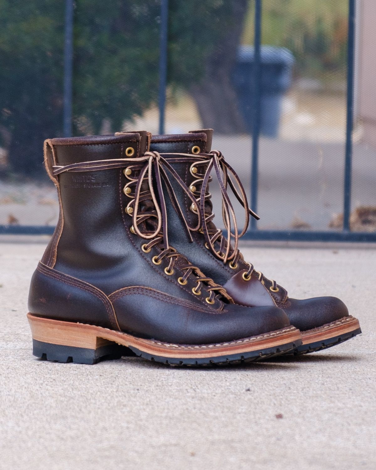 Photo by stitchedsoles on November 4, 2024 of the White's Custom Model in Horween Dark Brown Waxed Flesh.
