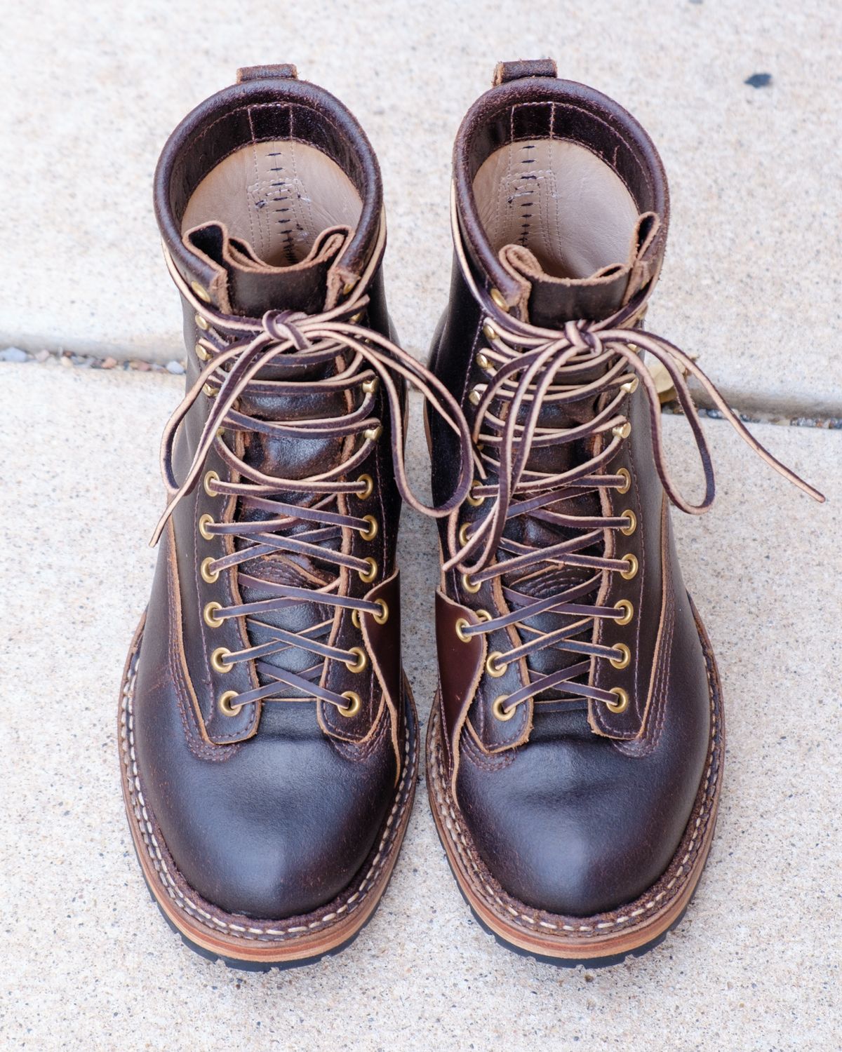 Photo by stitchedsoles on November 4, 2024 of the White's Custom Model in Horween Dark Brown Waxed Flesh.