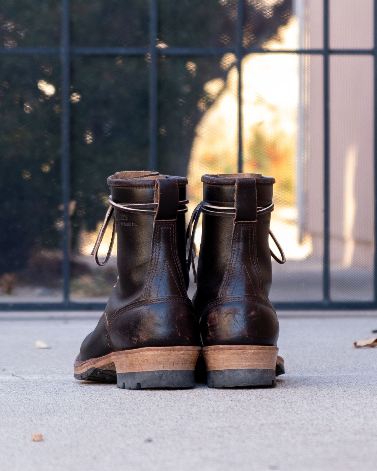 Photo by stitchedsoles on December 5, 2024 of the White's Custom Model in Horween Dark Brown Waxed Flesh.