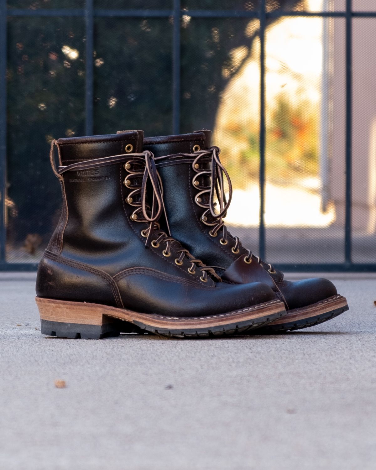 Photo by stitchedsoles on December 5, 2024 of the White's Custom Model in Horween Dark Brown Waxed Flesh.