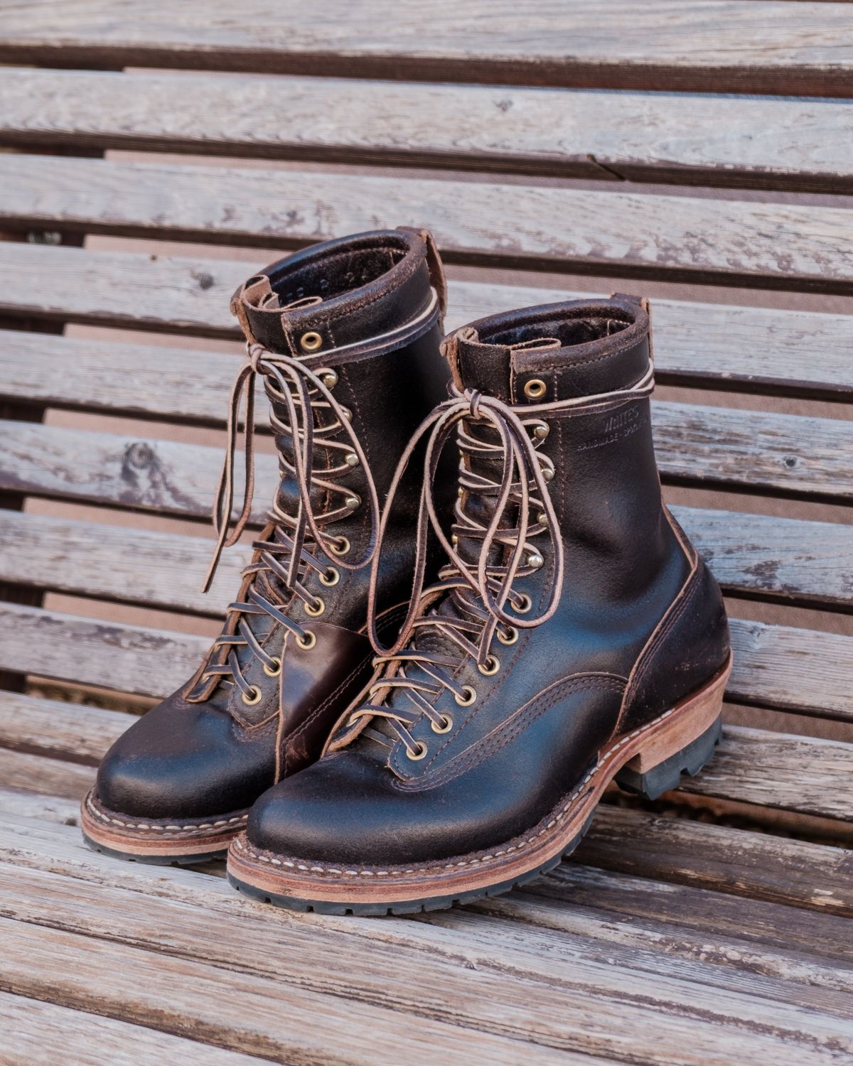 Photo by stitchedsoles on January 5, 2025 of the White's Custom Model in Horween Dark Brown Waxed Flesh.