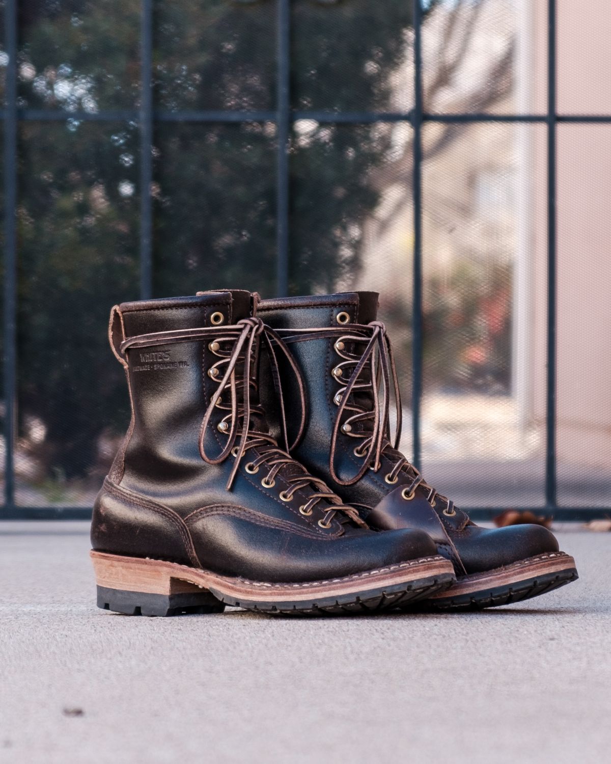 Photo by stitchedsoles on January 5, 2025 of the White's Custom Model in Horween Dark Brown Waxed Flesh.