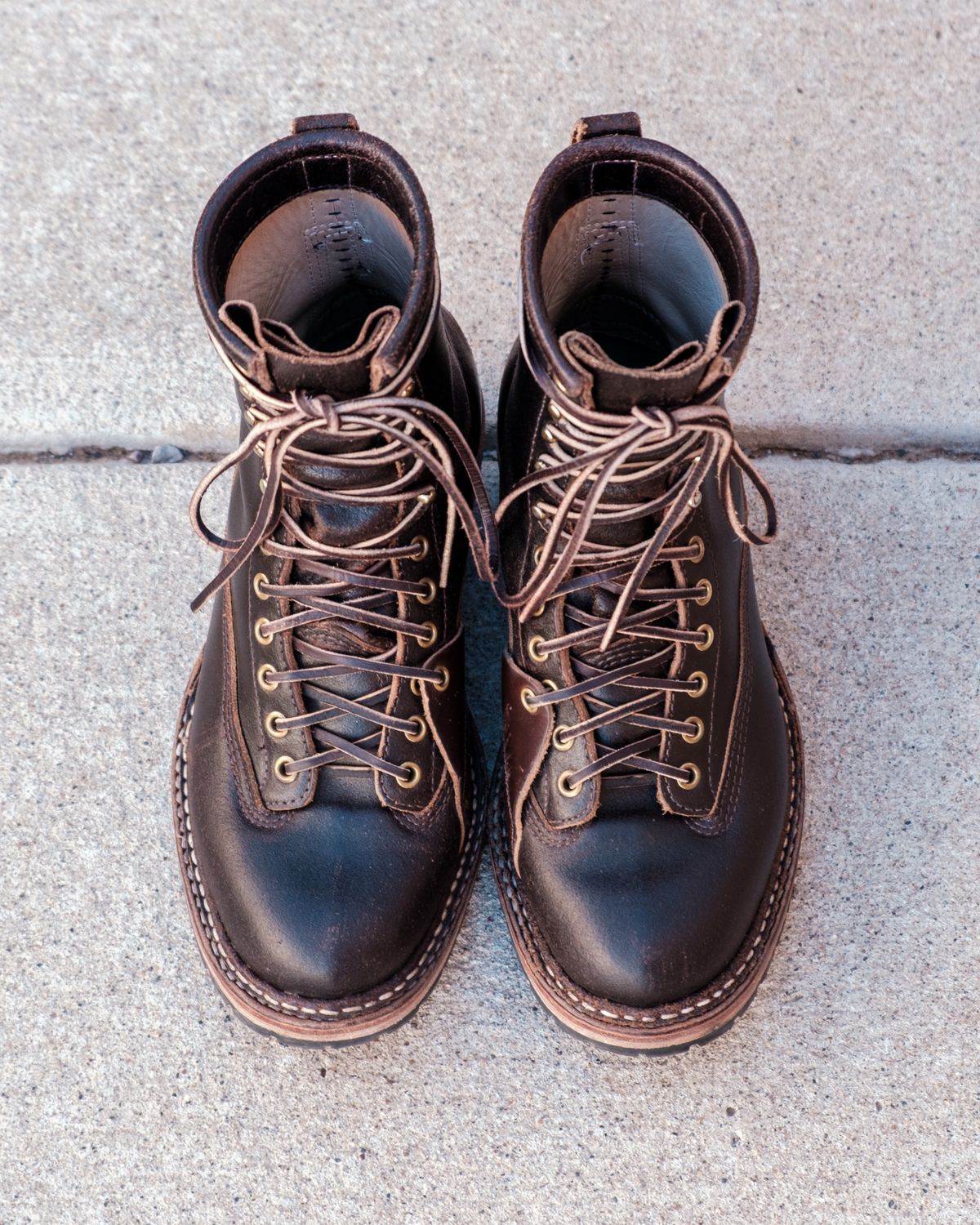 Photo by stitchedsoles on January 5, 2025 of the White's Custom Model in Horween Dark Brown Waxed Flesh.