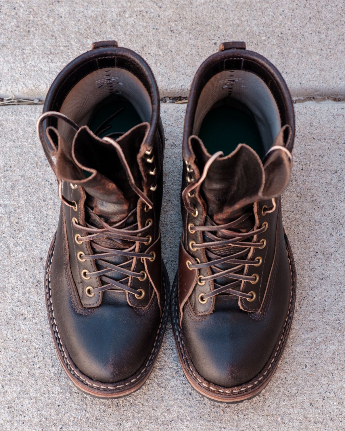 Photo by stitchedsoles on March 5, 2025 of the White's Custom Model in Horween Dark Brown Waxed Flesh.