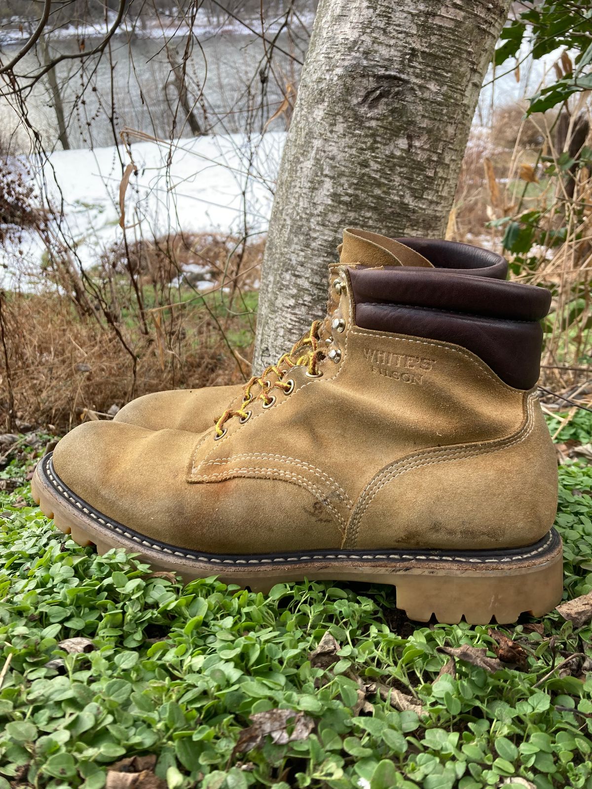 Photo by Chhh1984 on December 4, 2025 of the White's X Filson Shop Boot in Seidel Natural Suede.