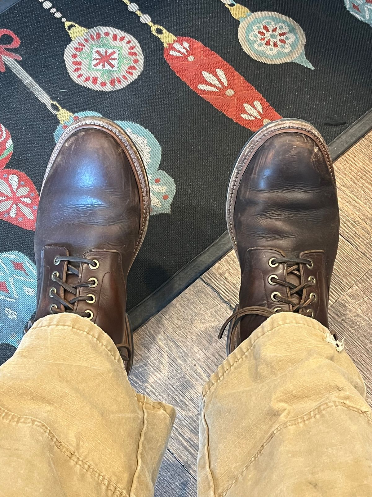 Photo by Chhh1984 on December 31, 2025 of the Grant Stone Diesel Boot in Horween Crimson Chromexcel.