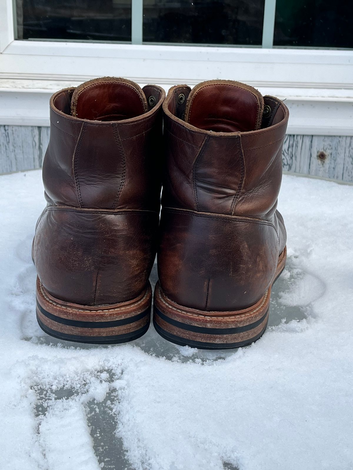Photo by Chhh1984 on January 1, 2026 of the Grant Stone Diesel Boot in Horween Crimson Chromexcel.