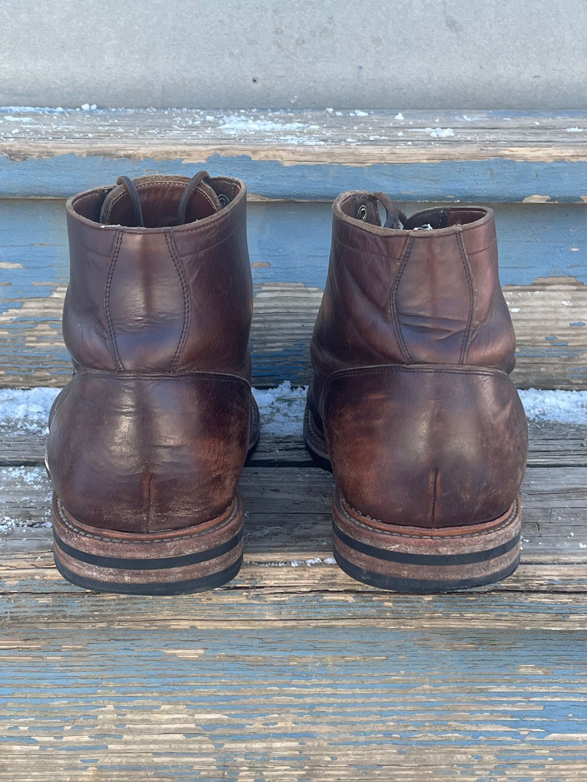 Photo by Chhh1984 on February 1, 2026 of the Grant Stone Diesel Boot in Horween Crimson Chromexcel.