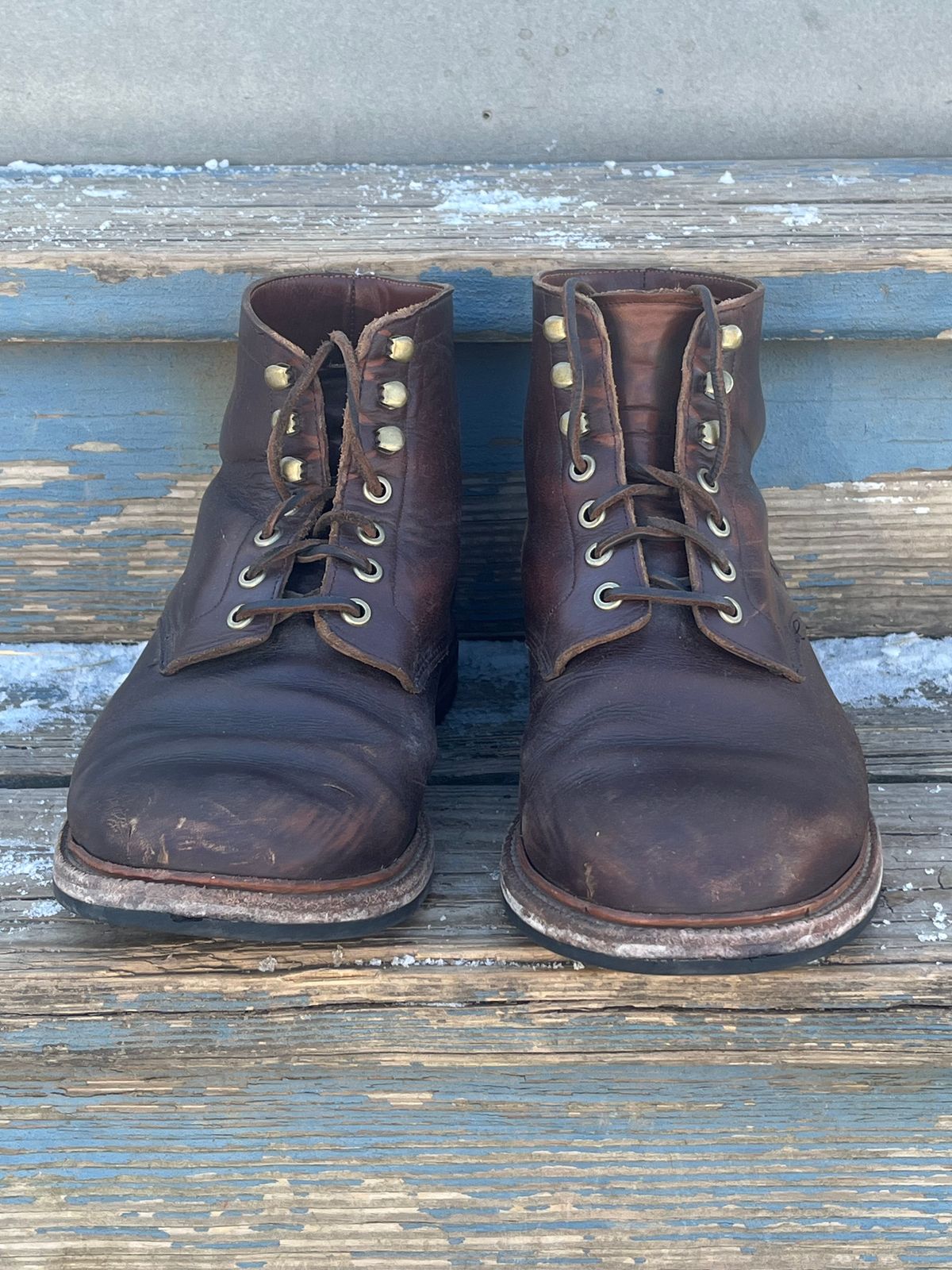 Photo by Chhh1984 on February 1, 2026 of the Grant Stone Diesel Boot in Horween Crimson Chromexcel.