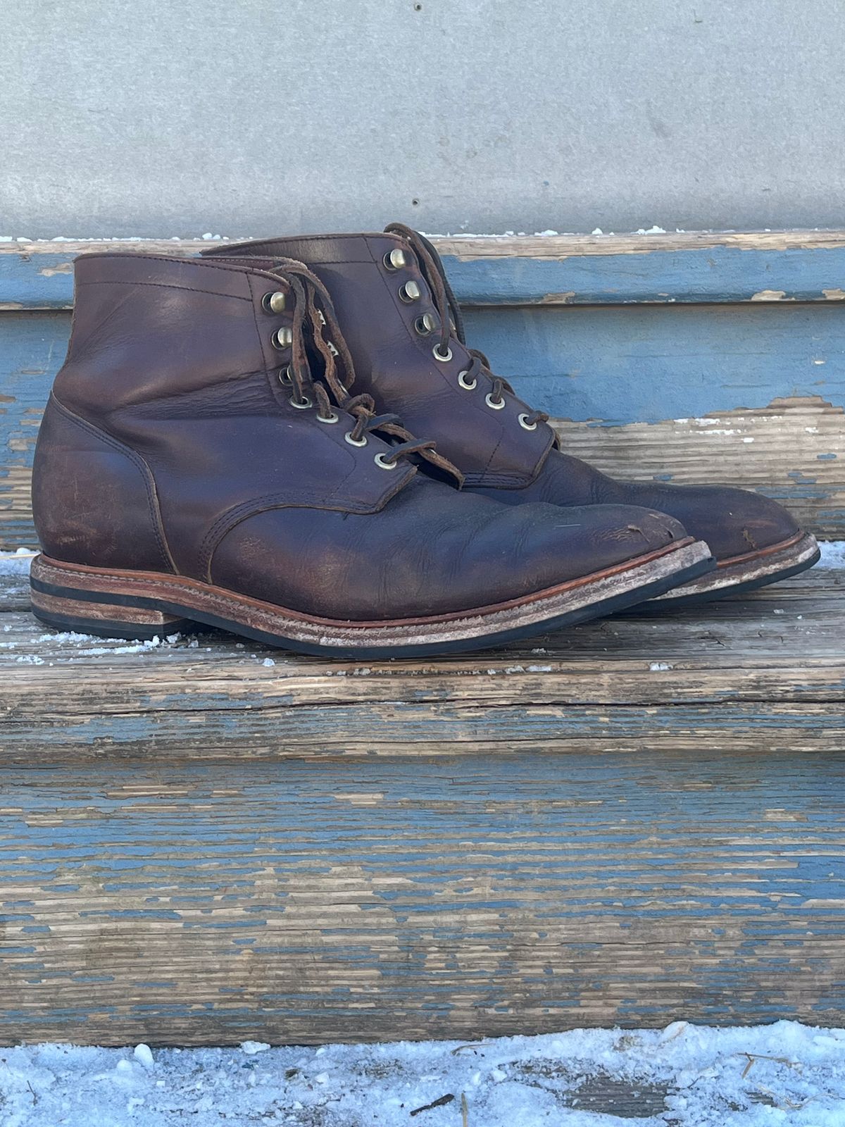 Photo by Chhh1984 on February 1, 2026 of the Grant Stone Diesel Boot in Horween Crimson Chromexcel.