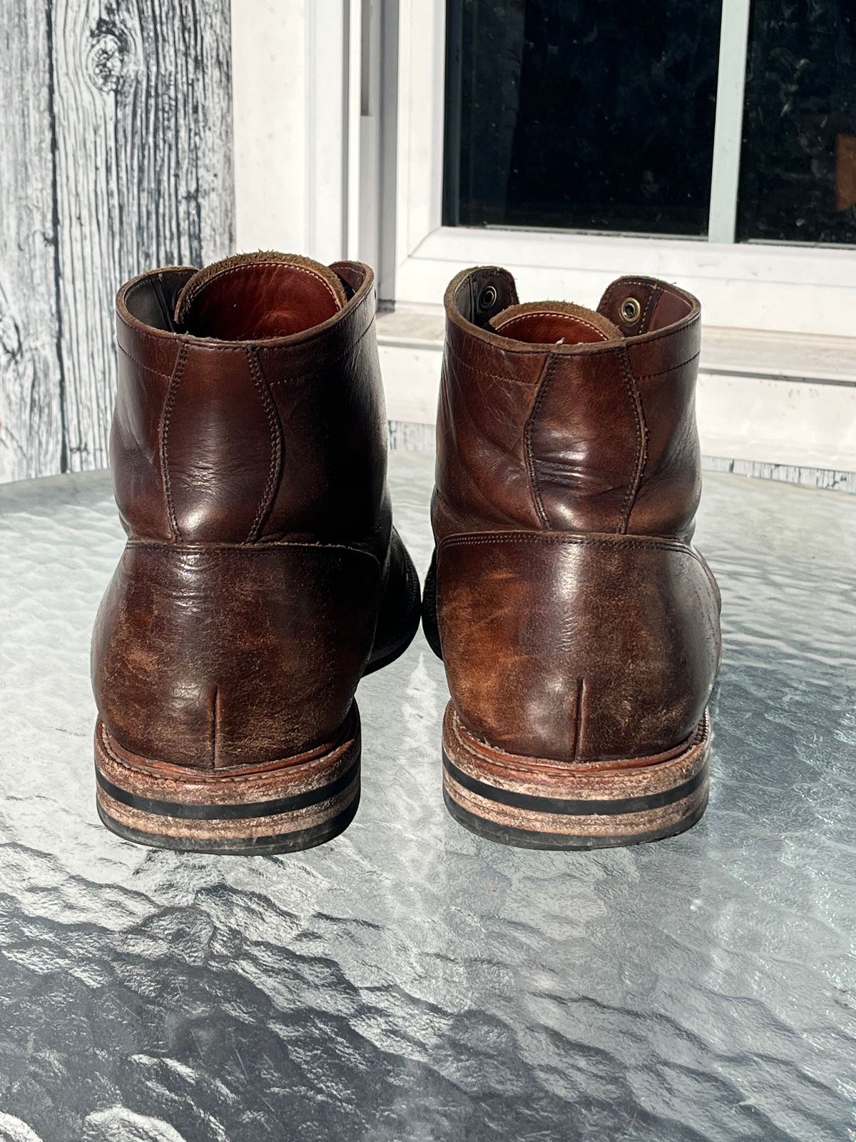 Photo by Chhh1984 on March 1, 2026 of the Grant Stone Diesel Boot in Horween Crimson Chromexcel.