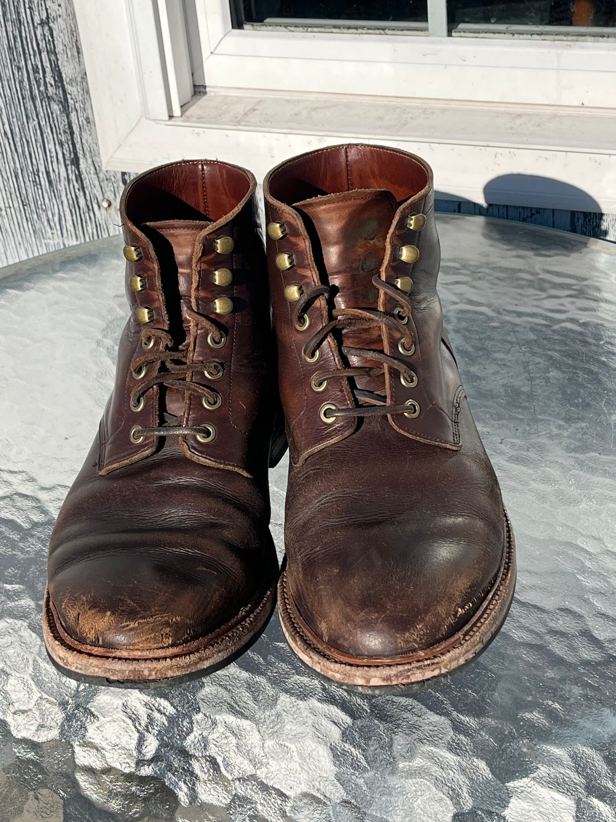 Photo by Chhh1984 on March 1, 2026 of the Grant Stone Diesel Boot in Horween Crimson Chromexcel.