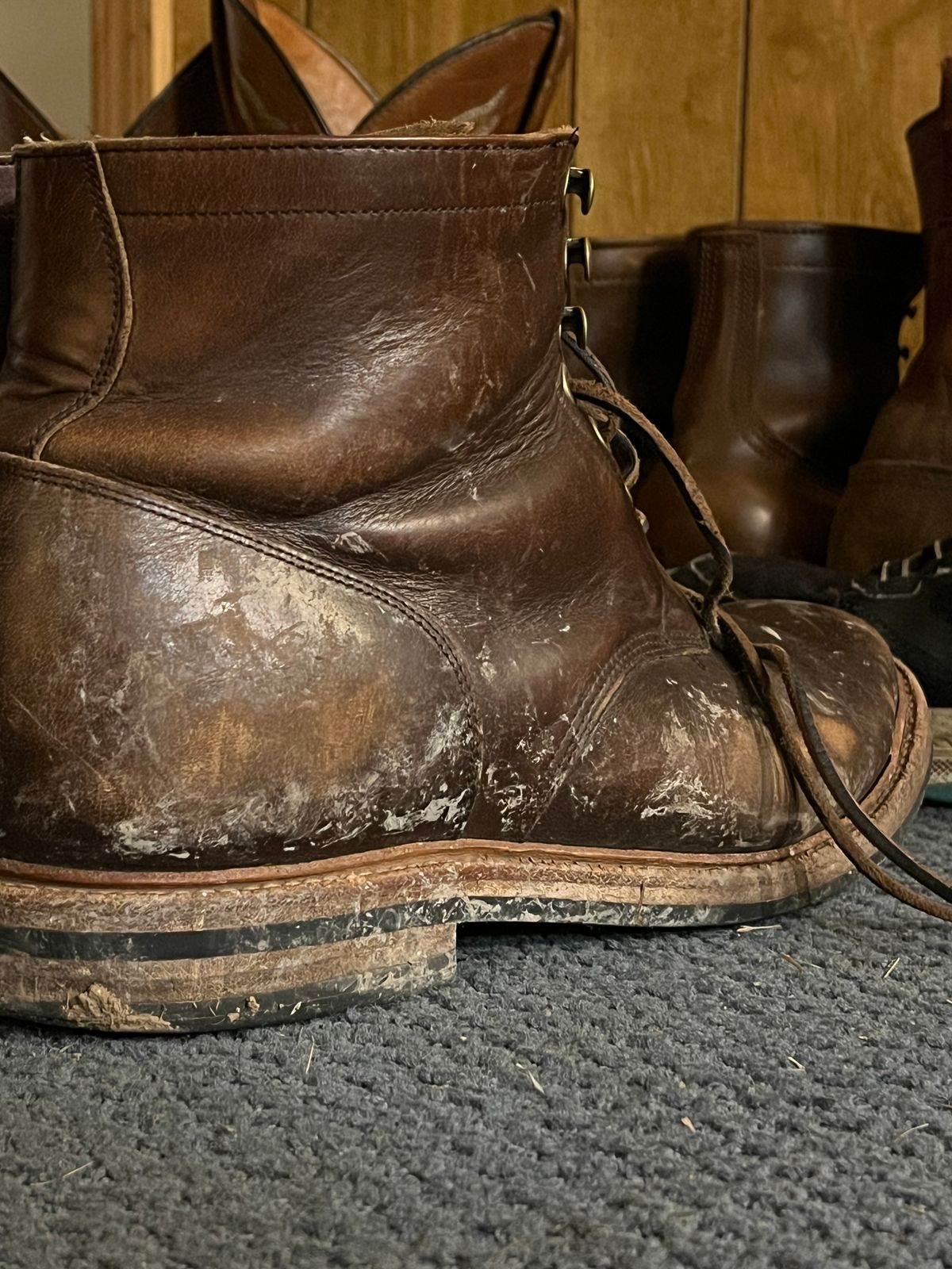 Photo by Chhh1984 on March 11, 2026 of the Grant Stone Diesel Boot in Horween Crimson Chromexcel.