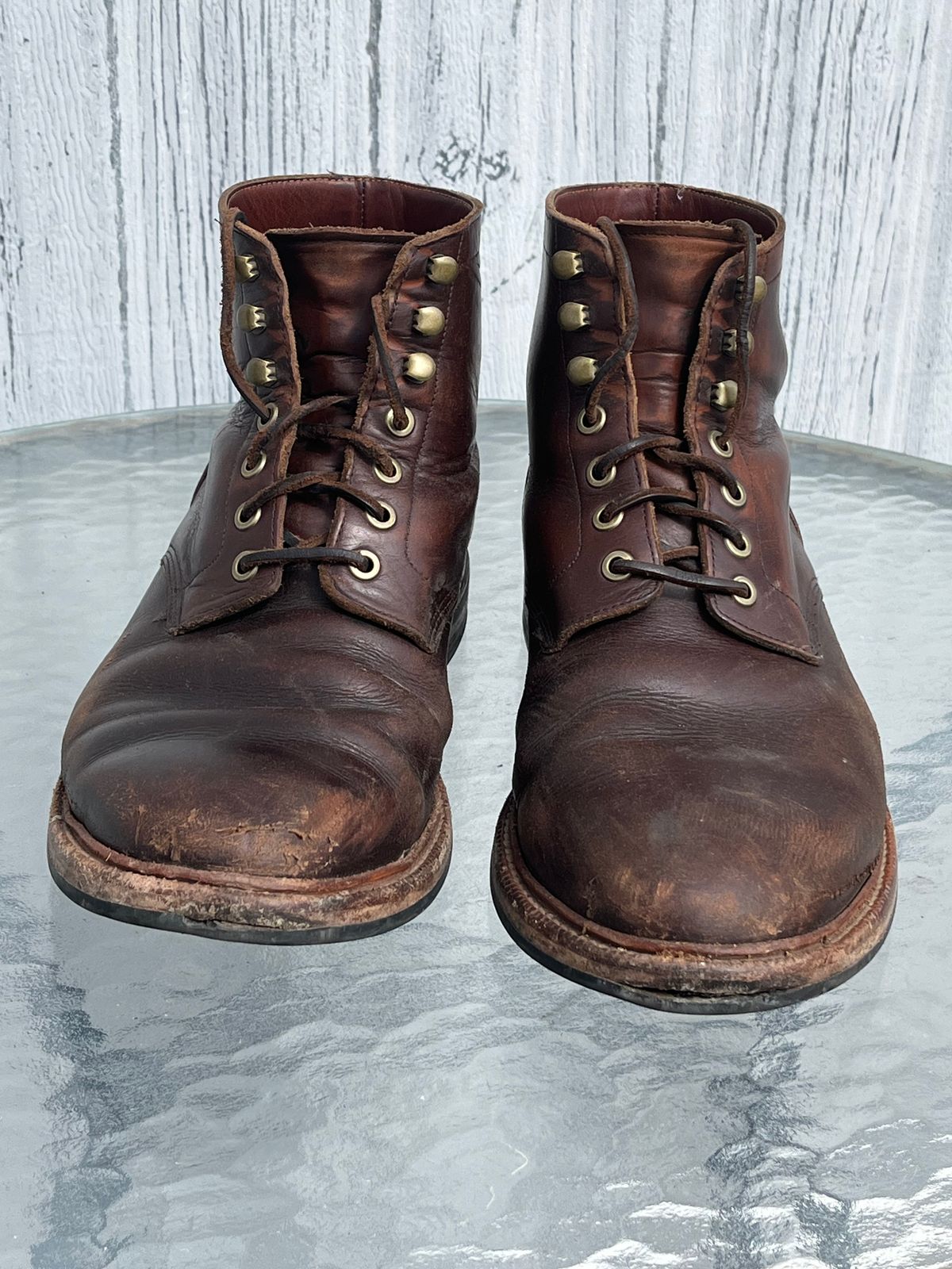 Photo by Chhh1984 on April 3, 2026 of the Grant Stone Diesel Boot in Horween Crimson Chromexcel.