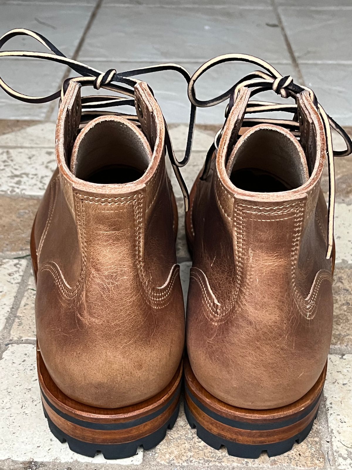 Photo by chhh1984 on October 1, 2024 of the Truman Plain Toe Boot in Horween Natural Cypress.