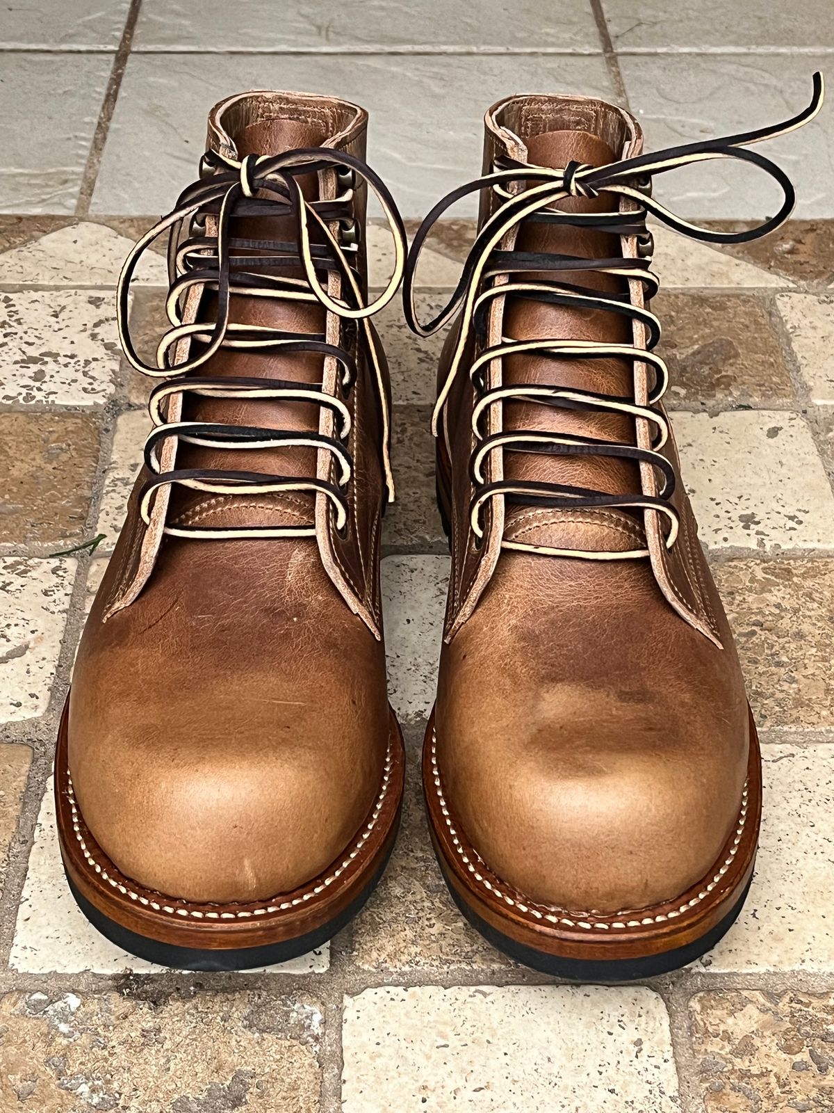 Photo by chhh1984 on October 1, 2024 of the Truman Plain Toe Boot in Horween Natural Cypress.