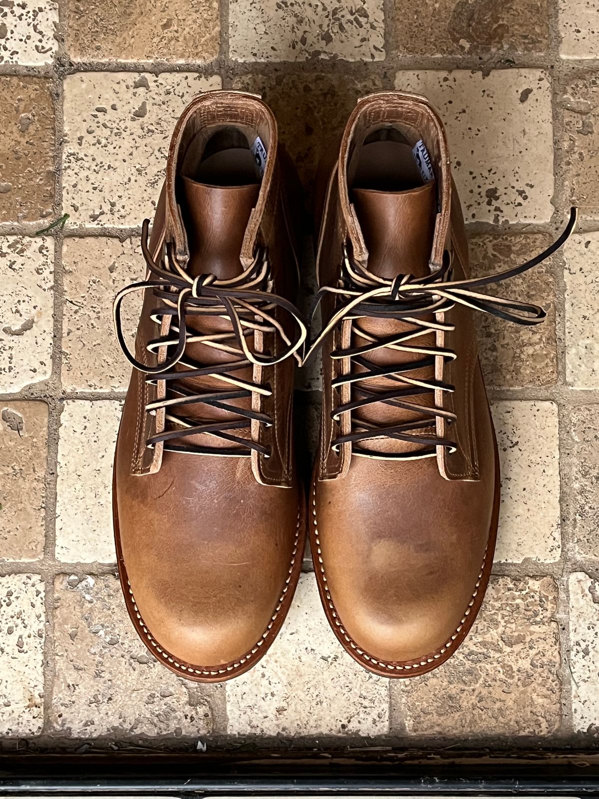 Photo by chhh1984 on October 1, 2024 of the Truman Plain Toe Boot in Horween Natural Cypress.