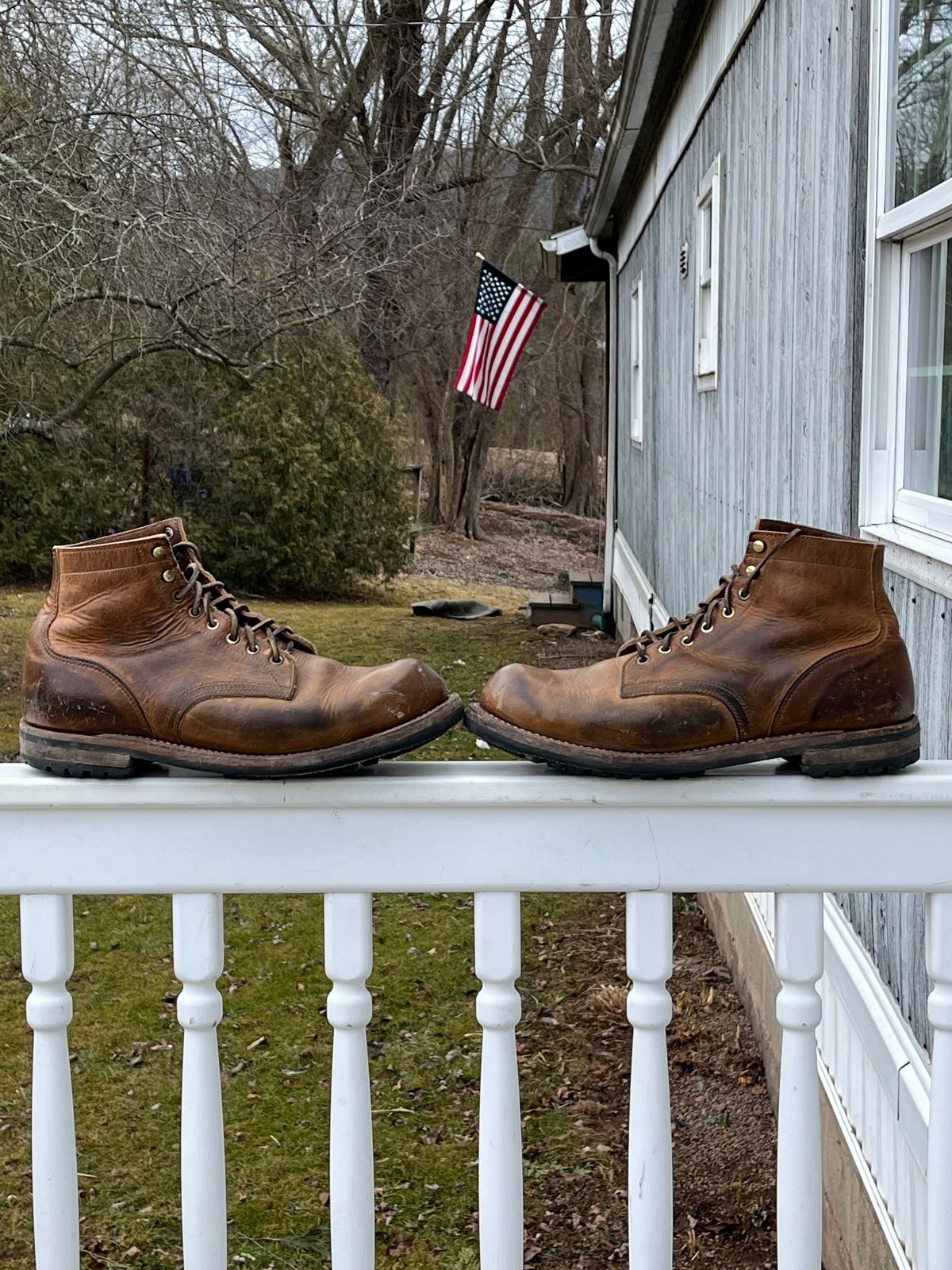 Photo by chhh1984 on March 1, 2025 of the Truman Plain Toe Boot in Horween Natural Cypress.