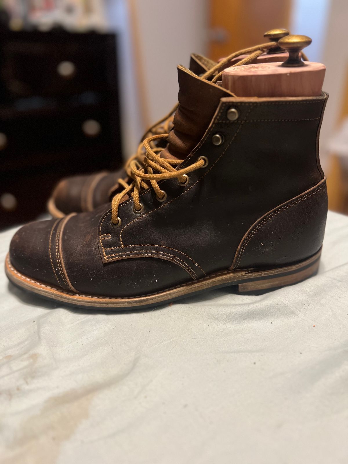 Photo by joji_k on February 6, 2024 of the Truman Service Boot in Horween Java Waxed Flesh.