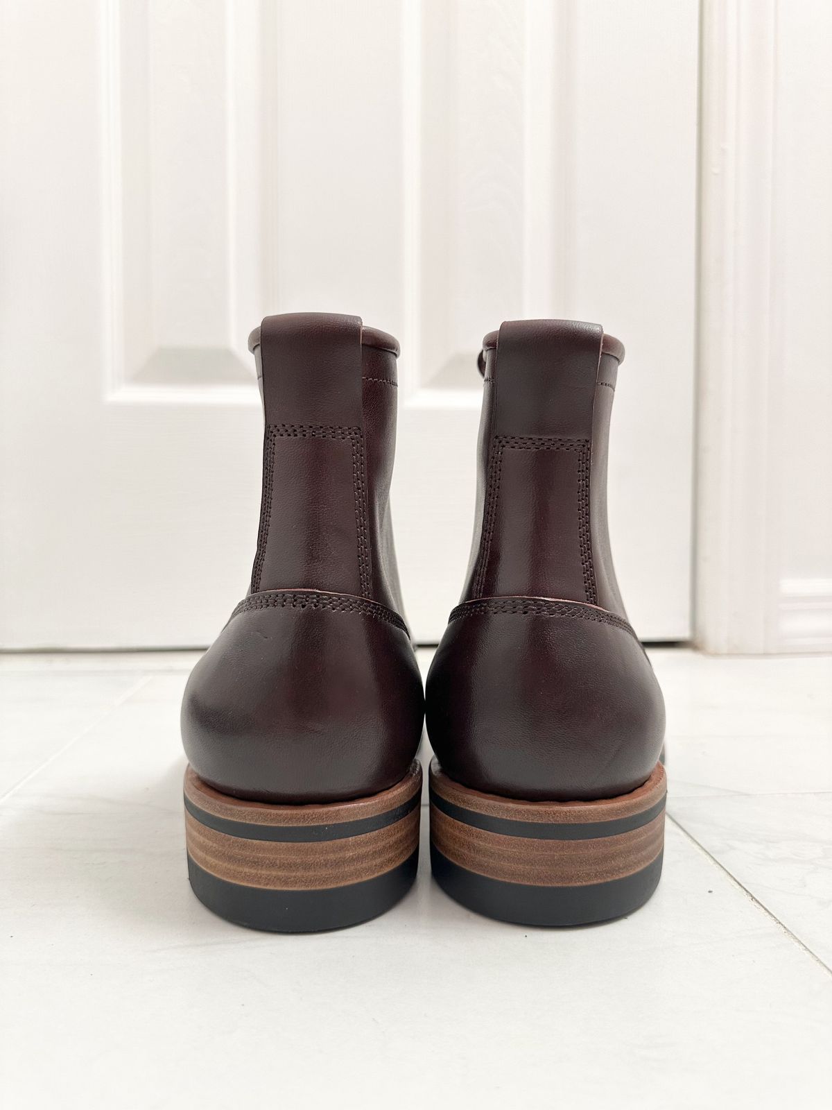 Photo by 3135movt on December 6, 2023 of the Flame Panda Brogue Cap Toe Service Boot in Maryam Burgundy-Overdyed Horsebutt.