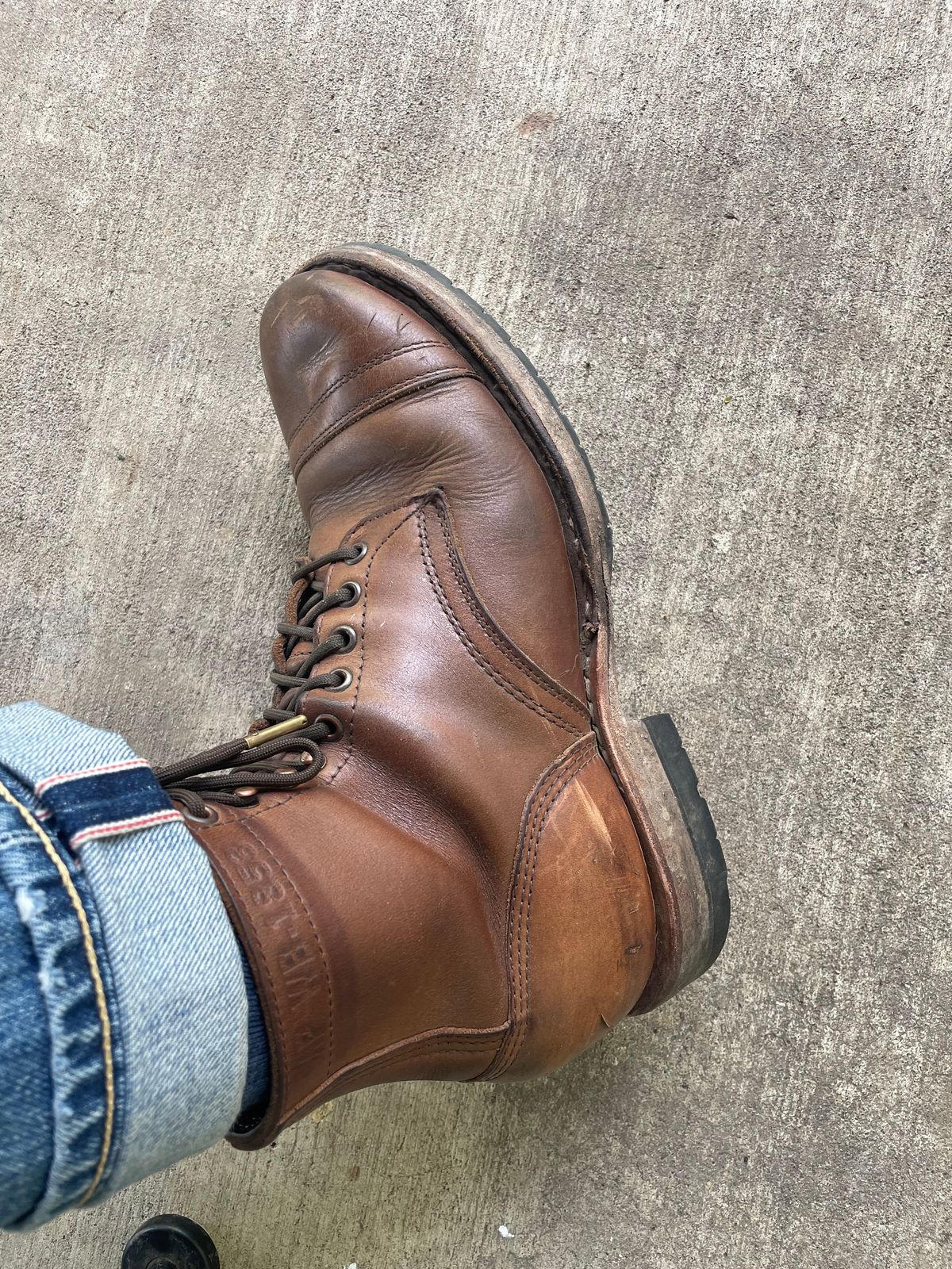 Photo by lbressoud737 on May 18, 2024 of the White's MP-Sherman Toe Cap in Horween Natural Chromexcel.