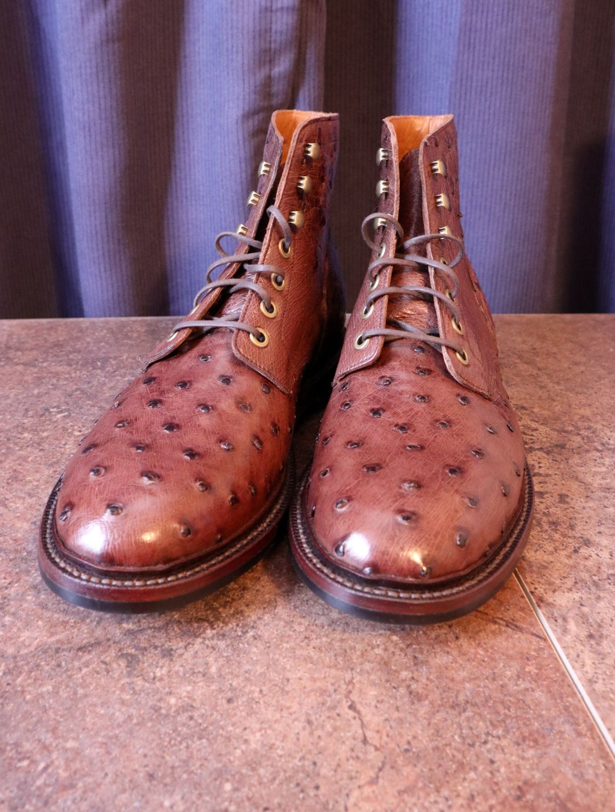 Photo by prospect_joe on October 1, 2023 of the Grant Stone Diesel Boot in Kango Tobacco Ostrich.