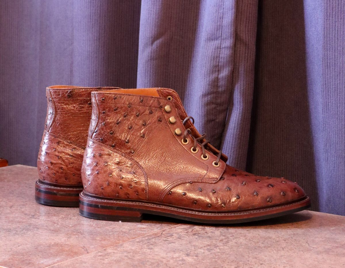 Photo by prospect_joe on October 1, 2023 of the Grant Stone Diesel Boot in Kango Tobacco Ostrich.