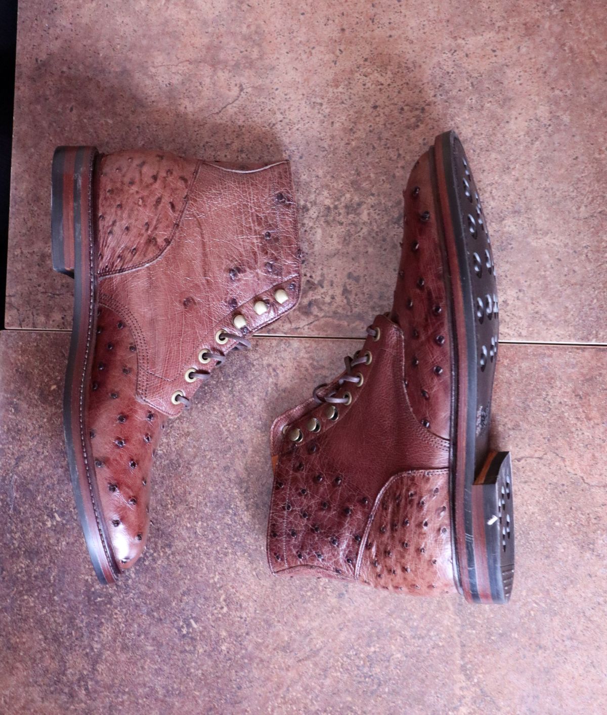 Photo by prospect_joe on October 1, 2023 of the Grant Stone Diesel Boot in Kango Tobacco Ostrich.