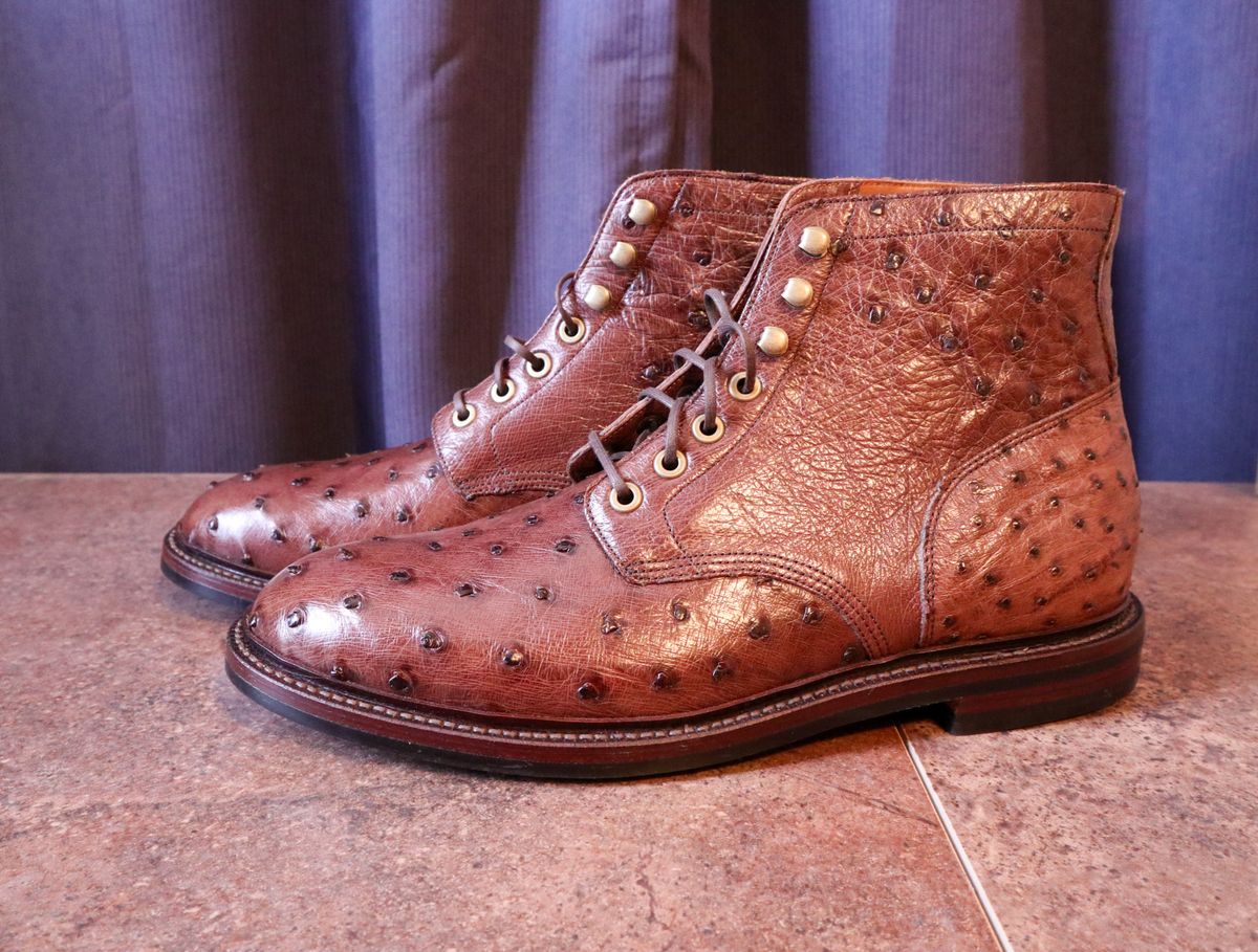 Photo by prospect_joe on October 1, 2023 of the Grant Stone Diesel Boot in Kango Tobacco Ostrich.