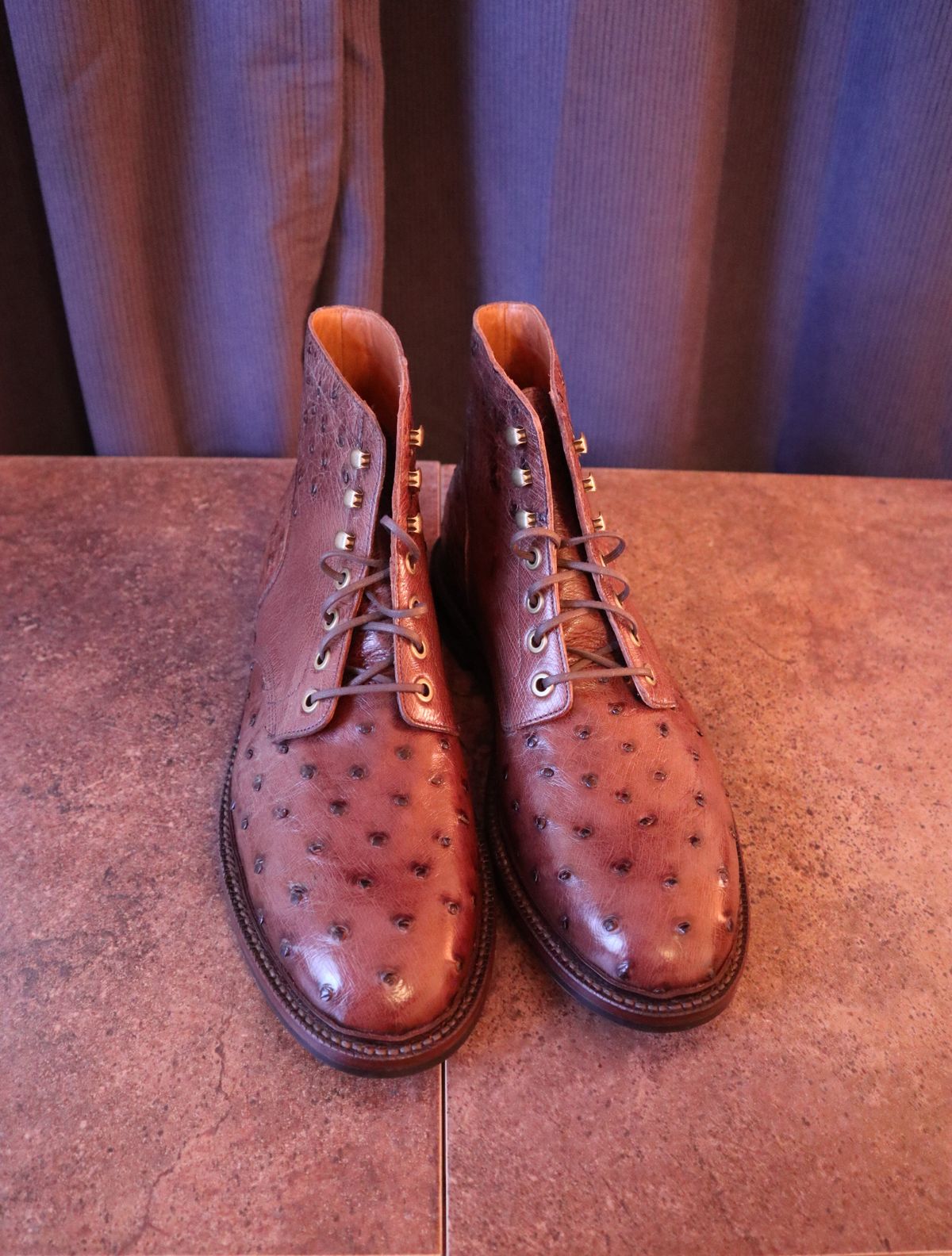 Photo by prospect_joe on October 1, 2023 of the Grant Stone Diesel Boot in Kango Tobacco Ostrich.
