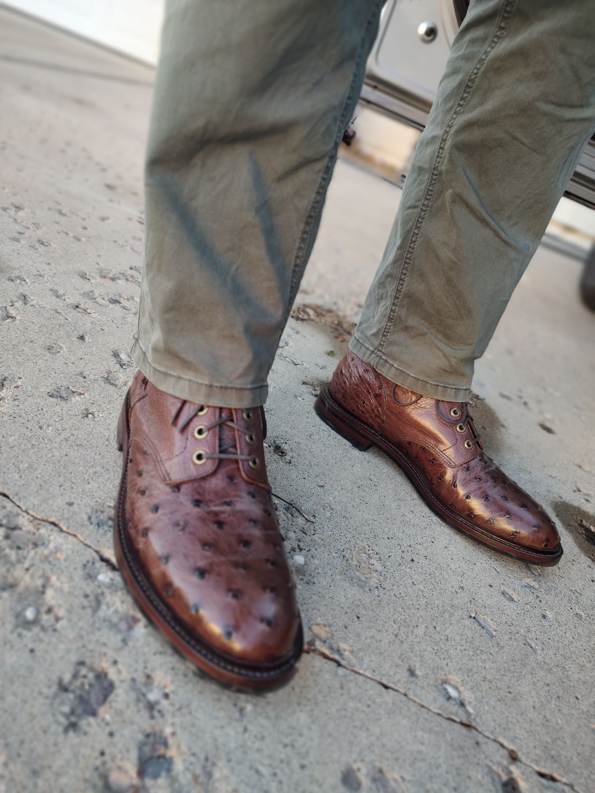 Photo by prospect_joe on October 6, 2023 of the Grant Stone Diesel Boot in Kango Tobacco Ostrich.