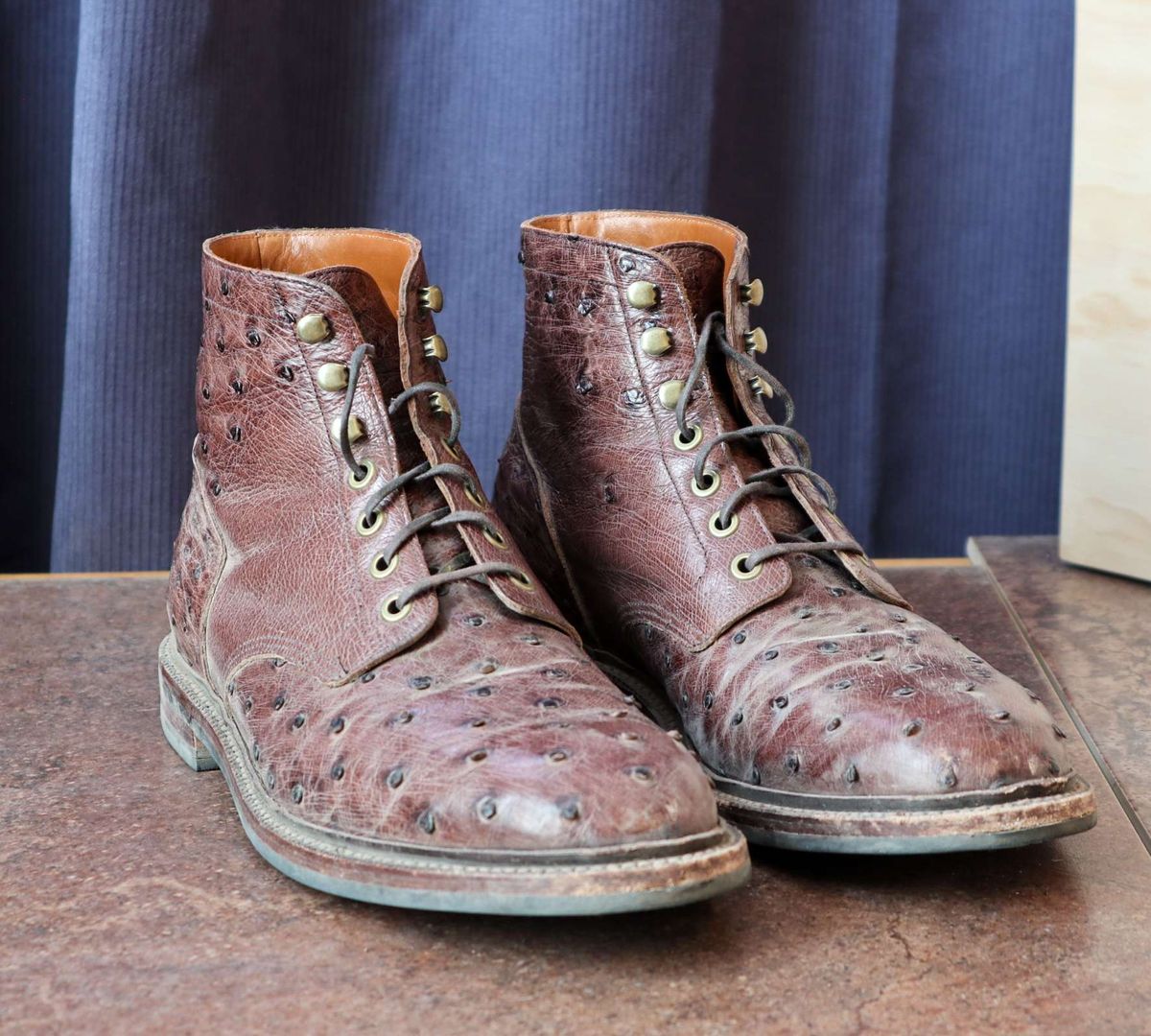 Photo by prospect_joe on November 1, 2023 of the Grant Stone Diesel Boot in Kango Tobacco Ostrich.