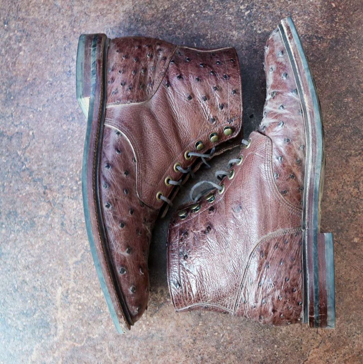 Photo by prospect_joe on November 1, 2023 of the Grant Stone Diesel Boot in Kango Tobacco Ostrich.