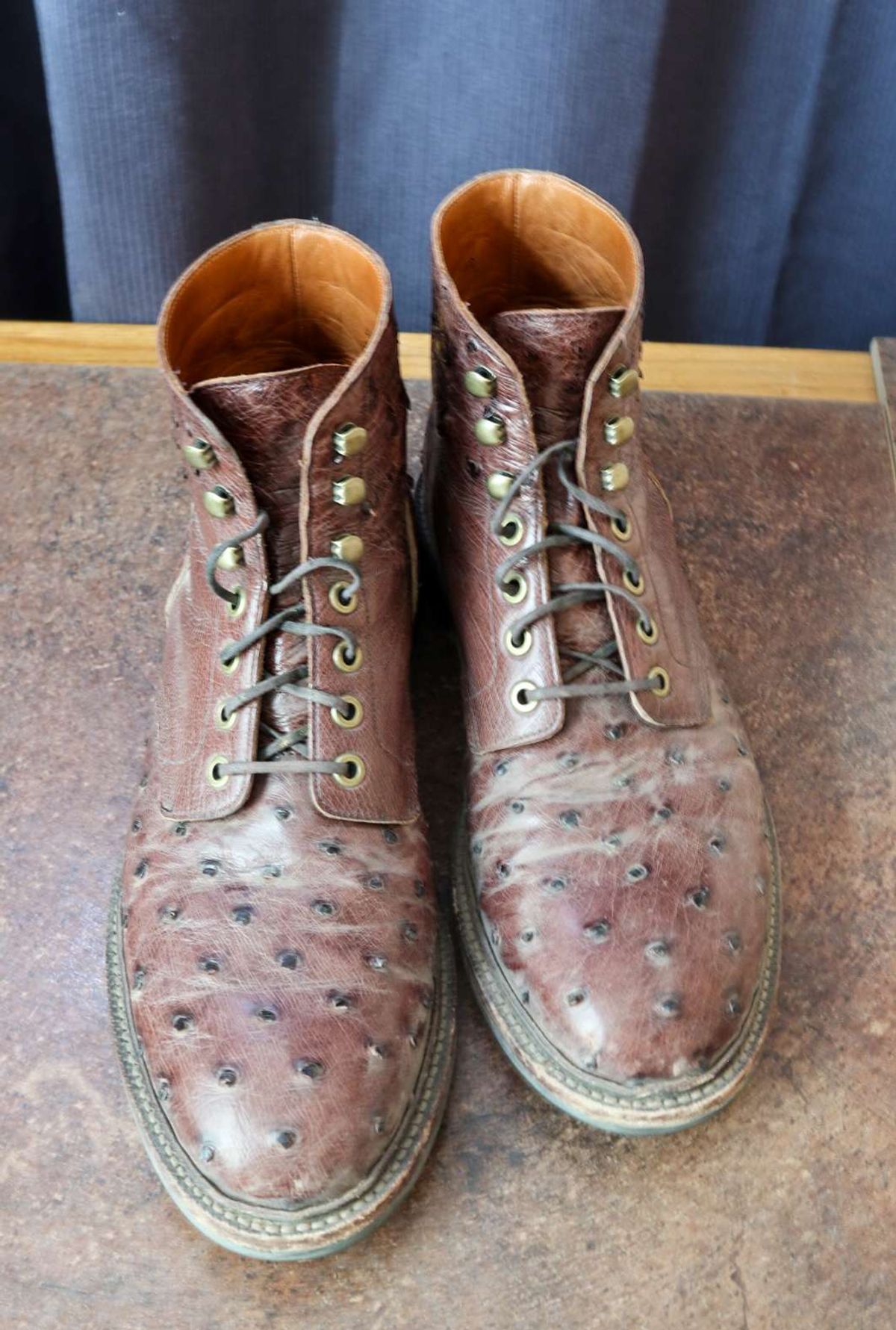 Photo by prospect_joe on November 1, 2023 of the Grant Stone Diesel Boot in Kango Tobacco Ostrich.