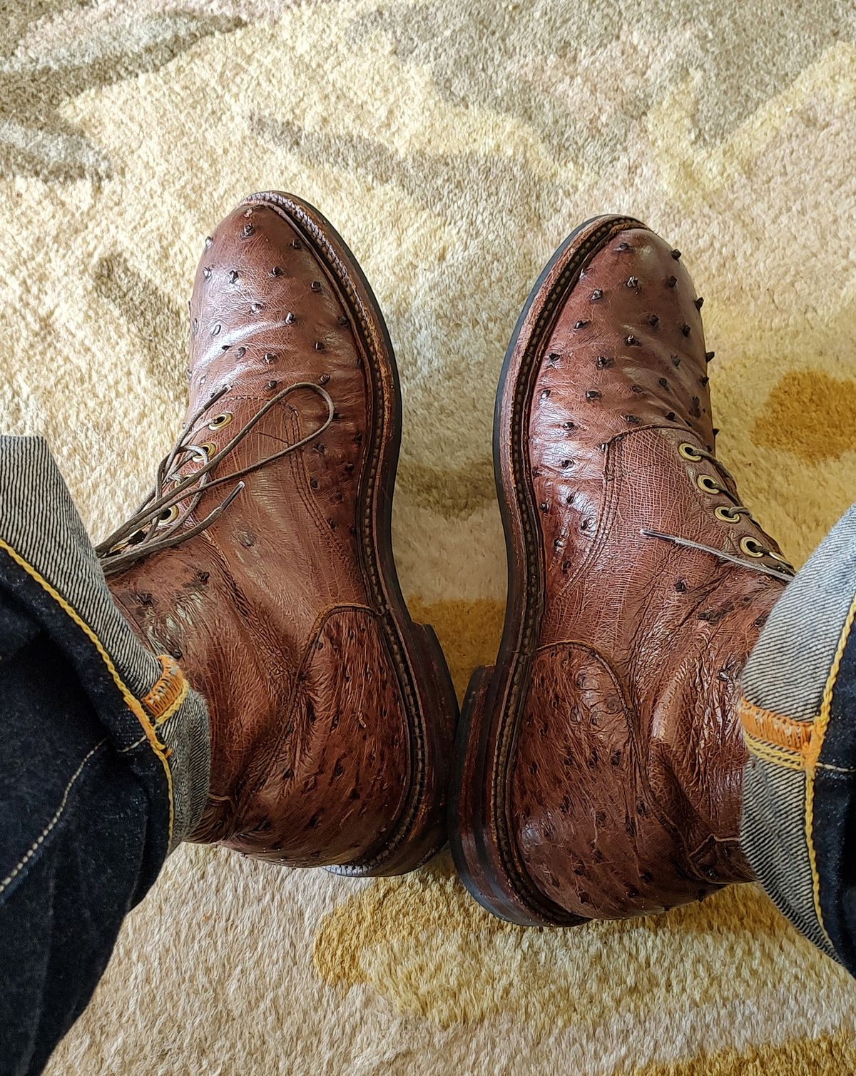 Photo by prospect_joe on December 21, 2023 of the Grant Stone Diesel Boot in Kango Tobacco Ostrich.