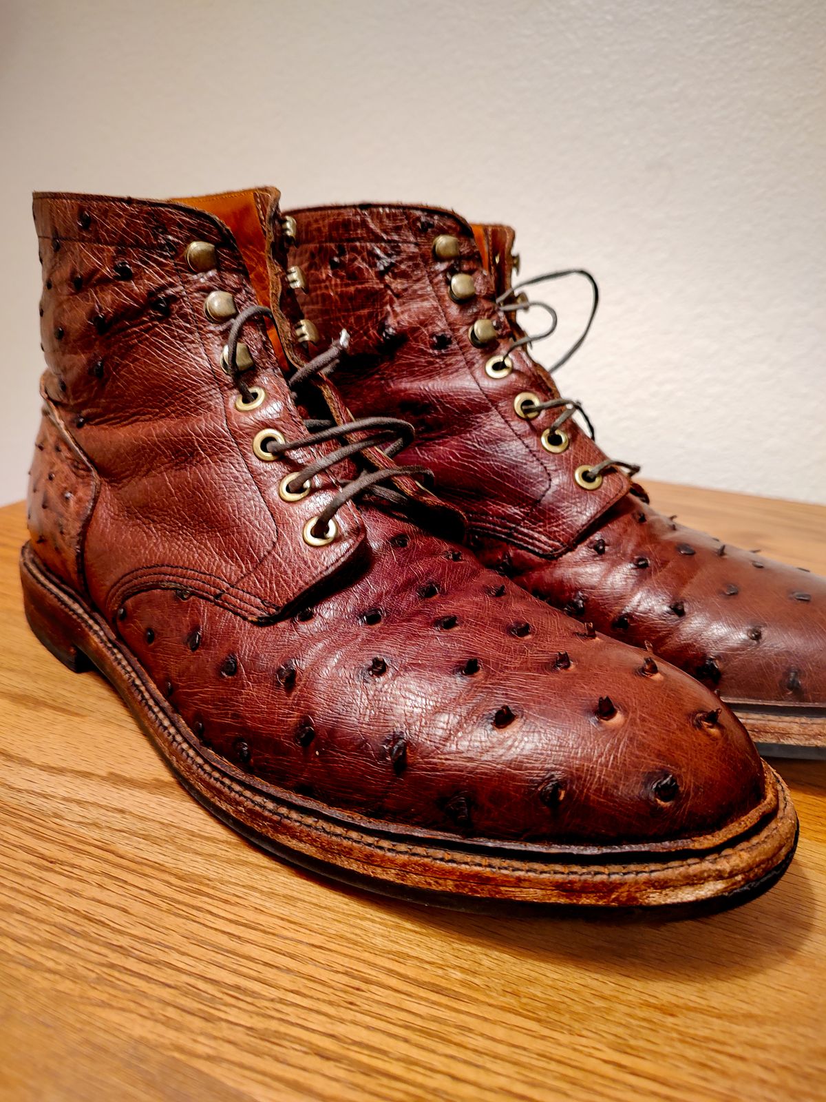 Photo by prospect_joe on January 15, 2024 of the Grant Stone Diesel Boot in Kango Tobacco Ostrich.