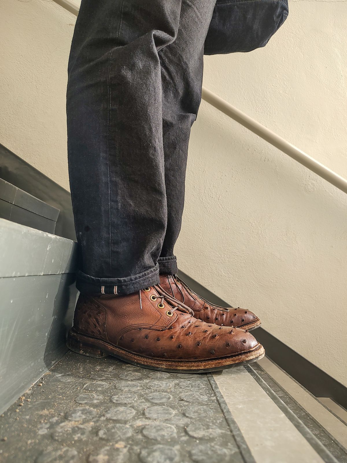 Photo by prospect_joe on January 15, 2024 of the Grant Stone Diesel Boot in Kango Tobacco Ostrich.