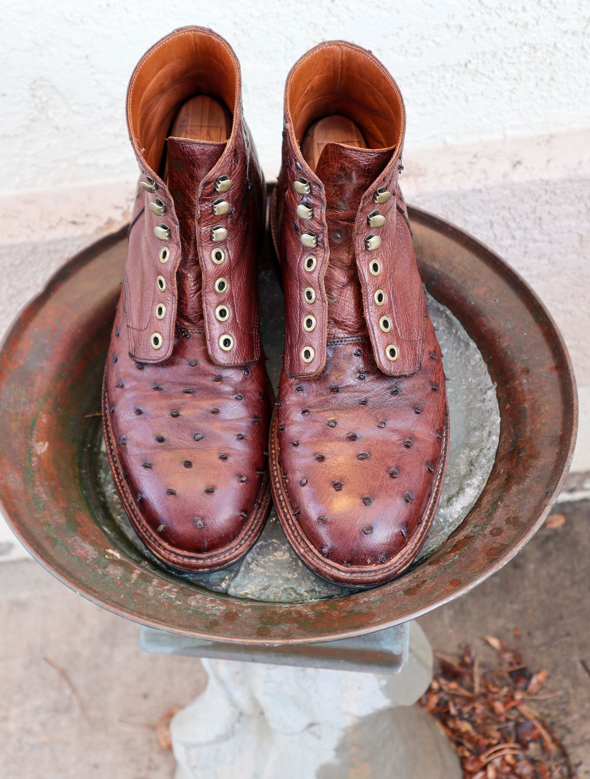 Photo by prospect_joe on February 12, 2024 of the Grant Stone Diesel Boot in Kango Tobacco Ostrich.