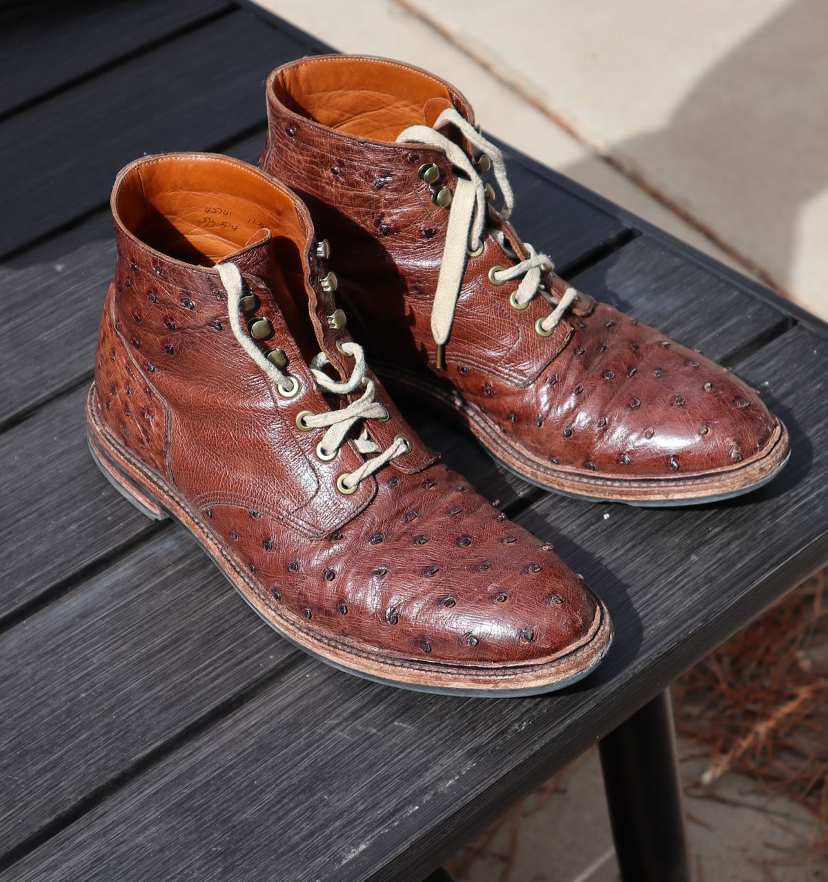 Photo by prospect_joe on February 24, 2024 of the Grant Stone Diesel Boot in Kango Tobacco Ostrich.