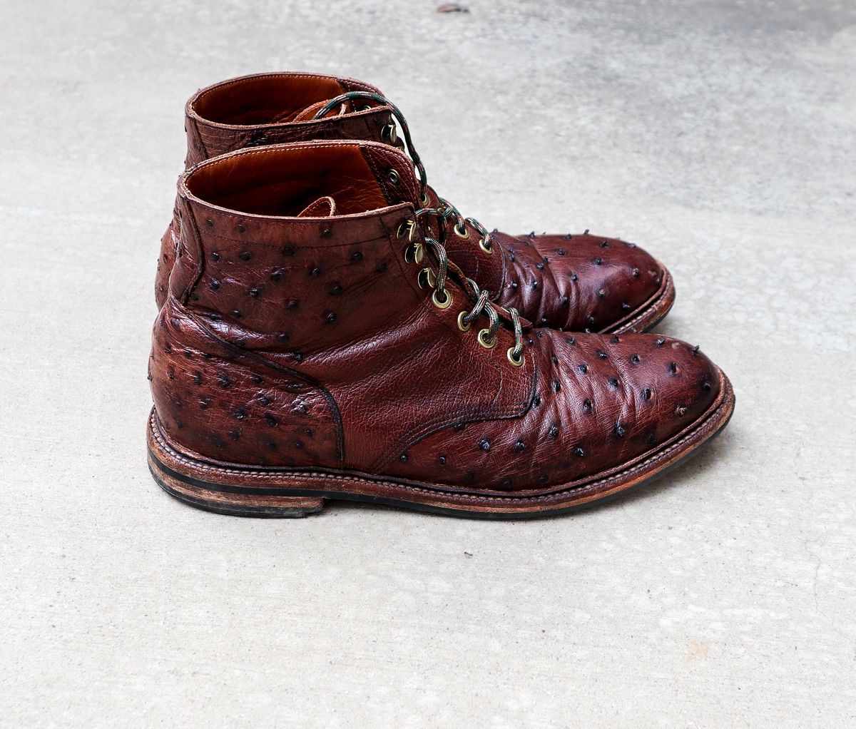 Photo by prospect_joe on April 14, 2024 of the Grant Stone Diesel Boot in Kango Tobacco Ostrich.