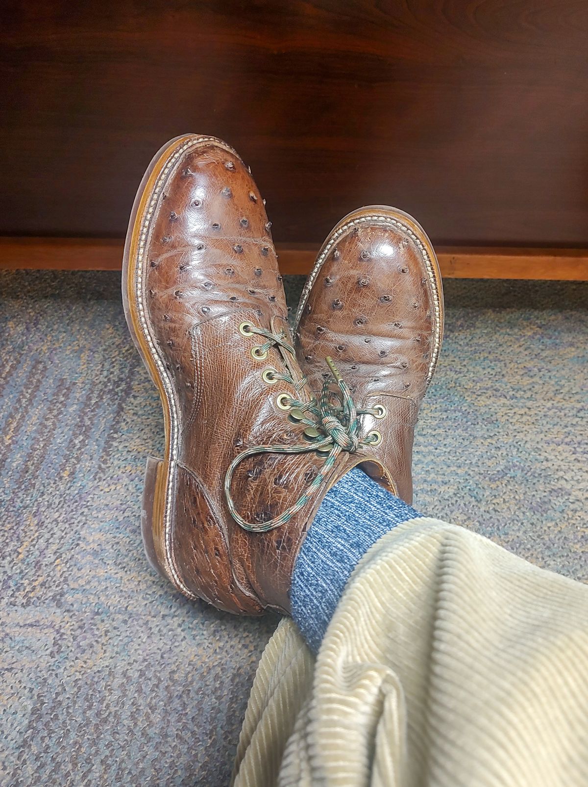 Photo by prospect_joe on August 15, 2024 of the Grant Stone Diesel Boot in Kango Tobacco Ostrich.