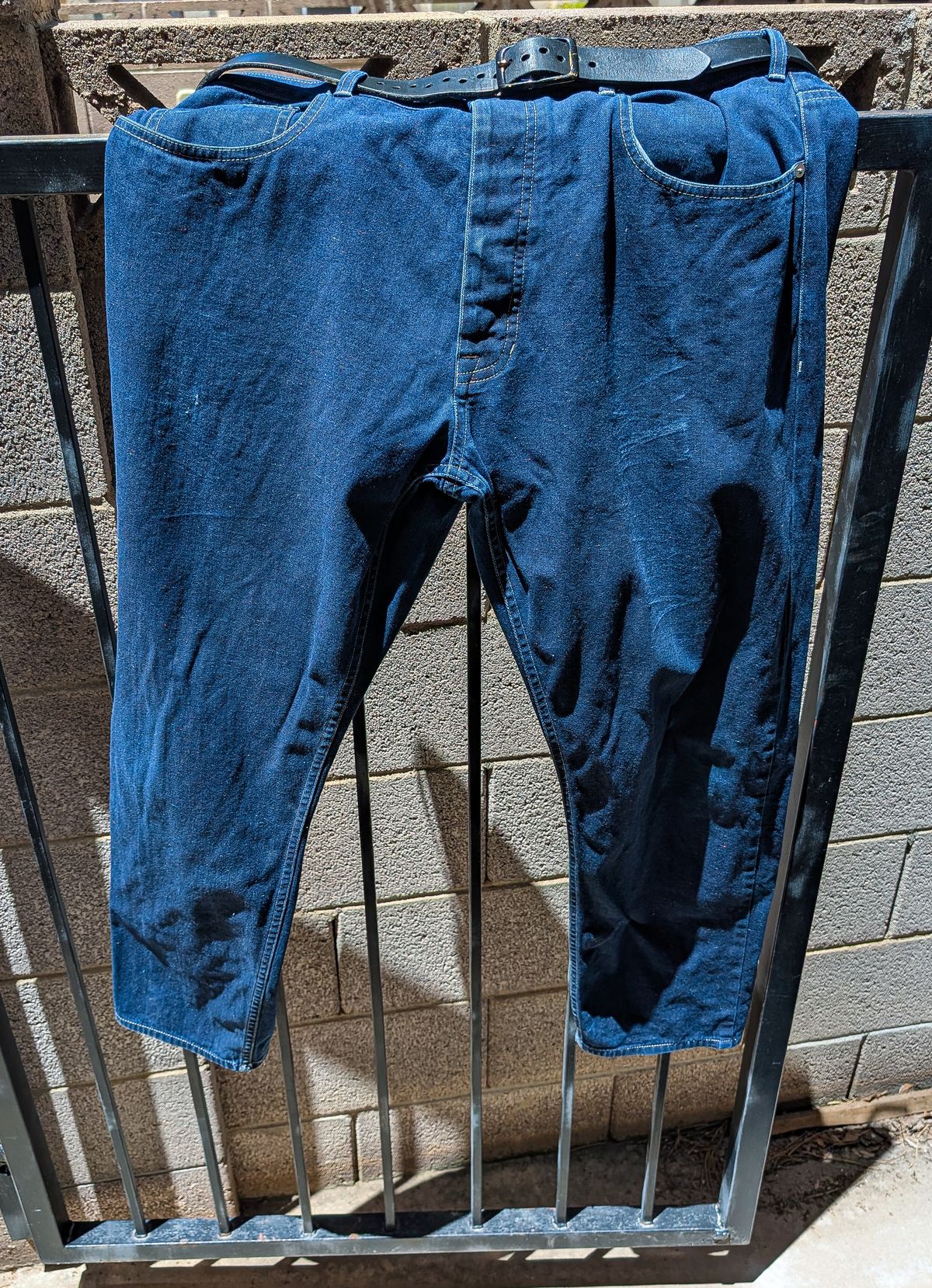 Photo by prospect_joe on June 14, 2025 of the Luxire Navy Multicolor Speckled Jeans in 14.5 Oz.