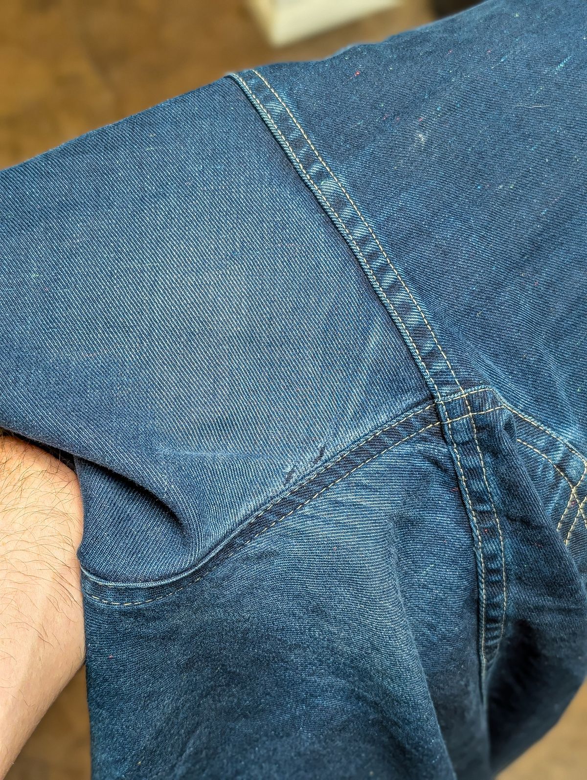 Photo by prospect_joe on August 1, 2025 of the Luxire Navy Multicolor Speckled Jeans in 14.5 Oz.