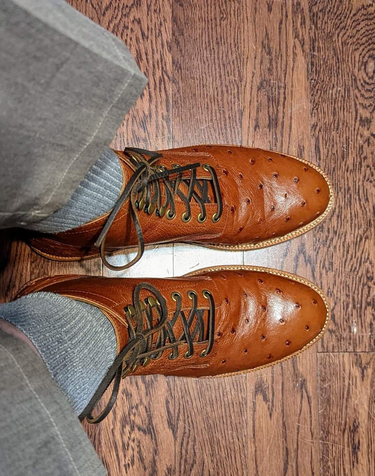 Photo by prospect_joe on May 3, 2022 of the Grant Stone Diesel Boot in Cognac Ostrich.